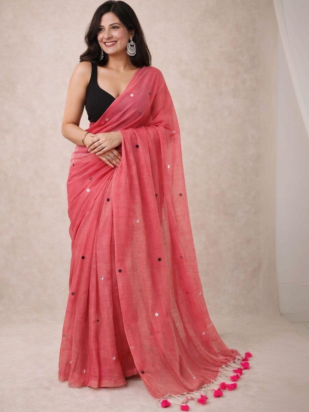 Mitera Mirror Work Pure Cotton Handloom Khadi Saree - view 1