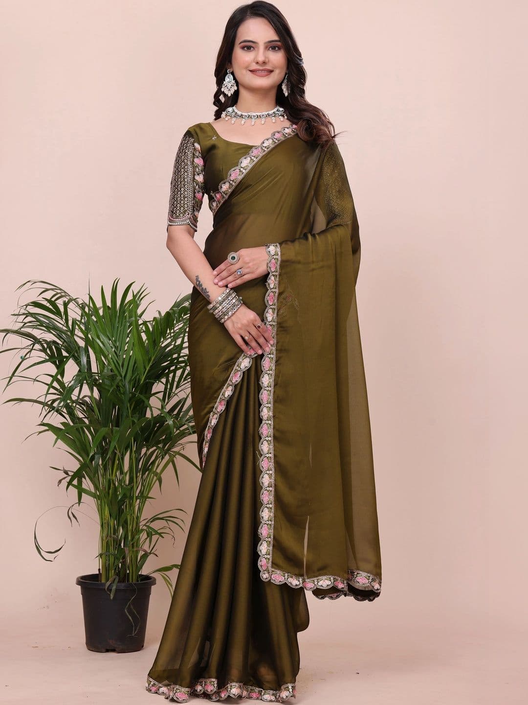 Janvi Boutique Embroidered Silk Blend Saree - view 1