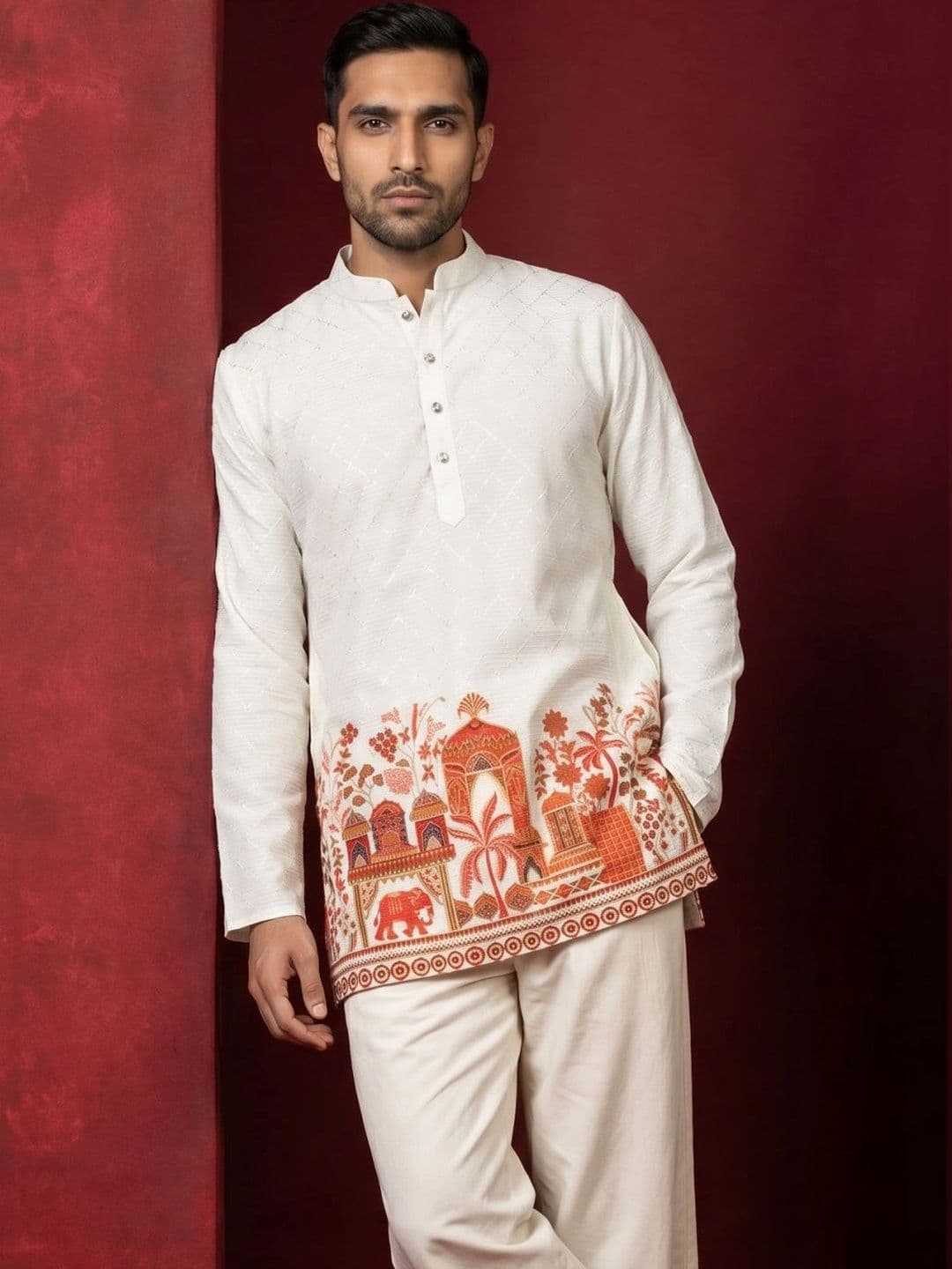 Anouk Men Floral Printed Thread Work Floral Kurta - view 1
