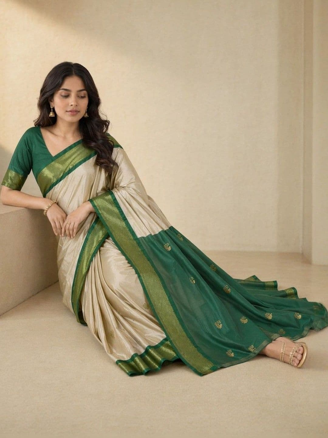 HERE&NOW Woven Design Pure Cotton Kanjeevaram Saree - view 1