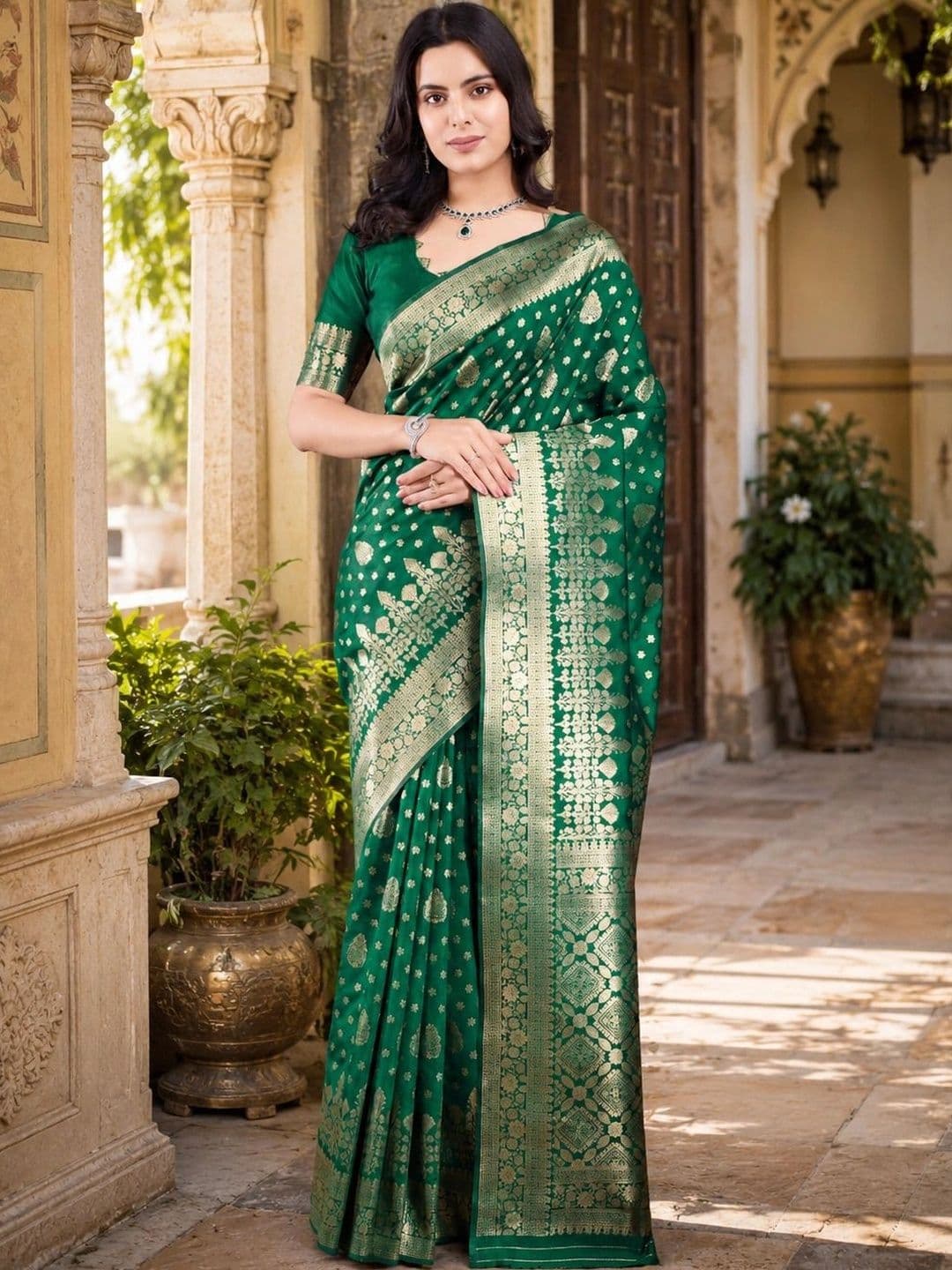 Durga Textile Woven Design Zari Silk Blend Banarasi Saree - view 1