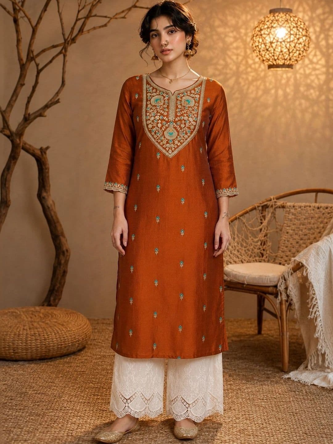 rarethread Women Ethnic Motifs Embroidered Thread Work Kurta - view 1
