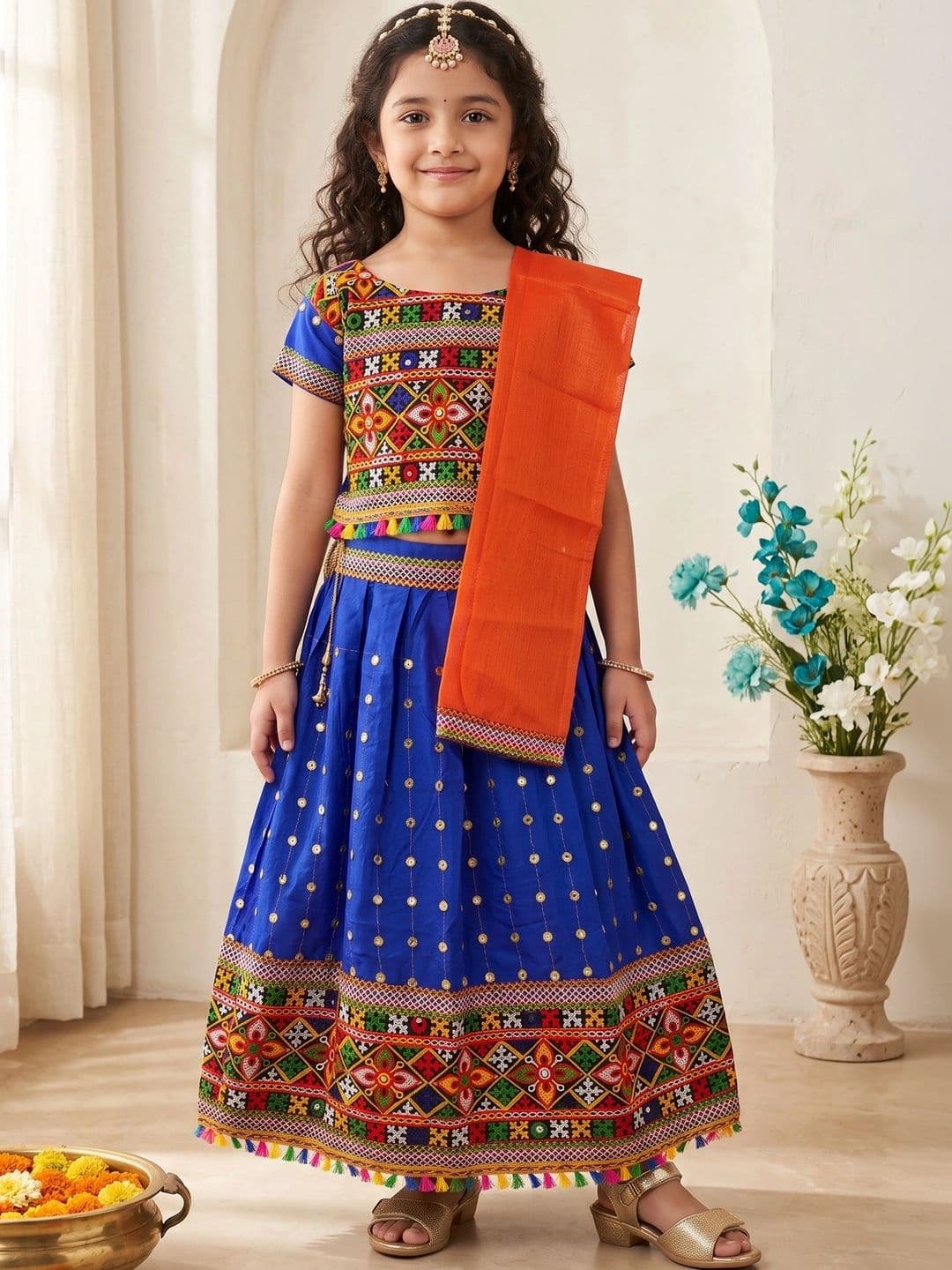 ahhaaaa Girls Printed Sequinned Ready to Wear Lehenga & Blouse With Dupatta - view 1