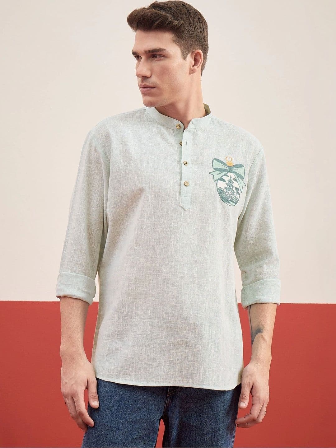 House of Pataudi Men Embroidered Thread Work Kurta - view 1
