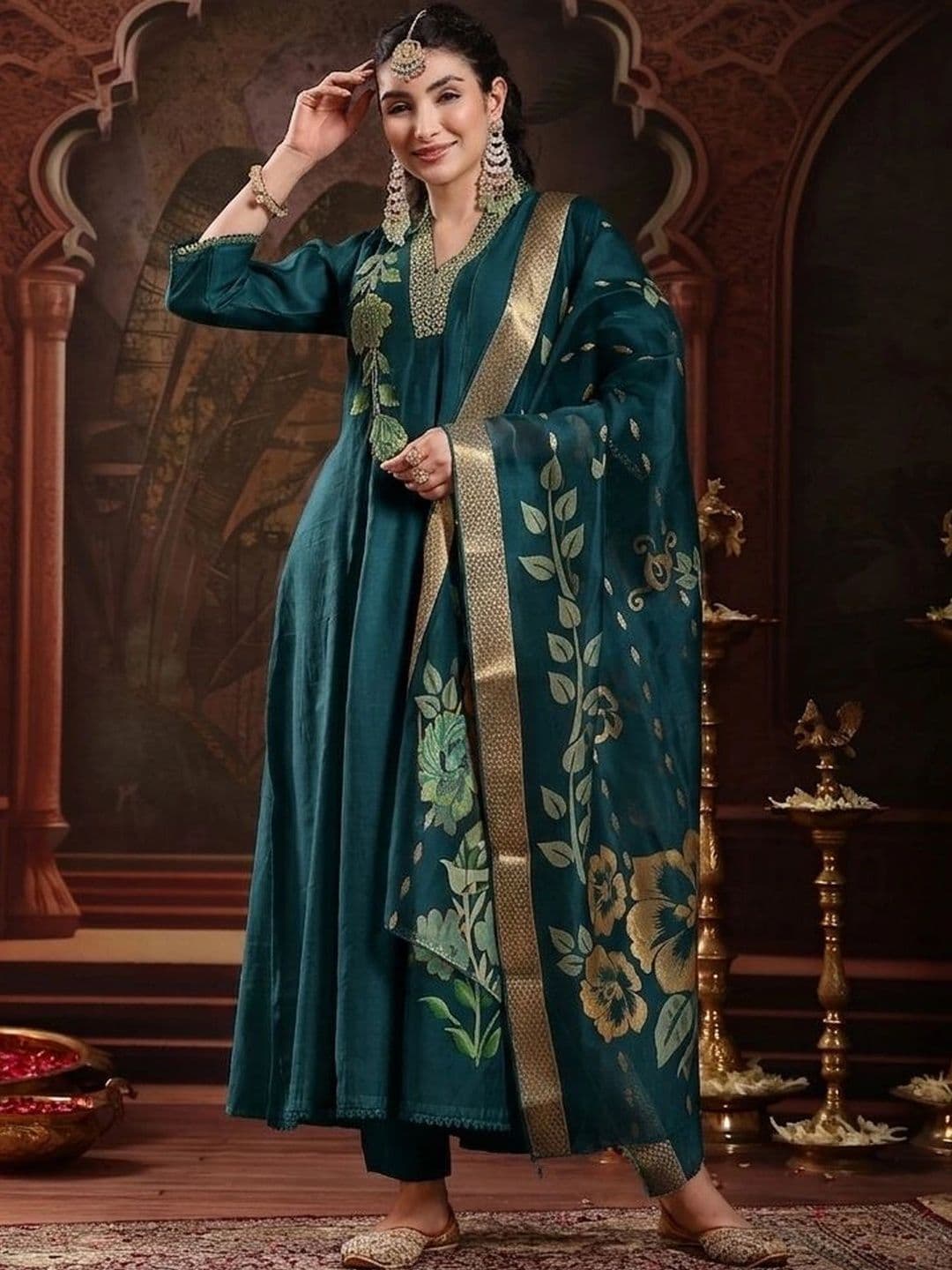 Stylum Women Floral Embroidered Regular Thread Work Kurta with Trousers & With Dupatta - view 1