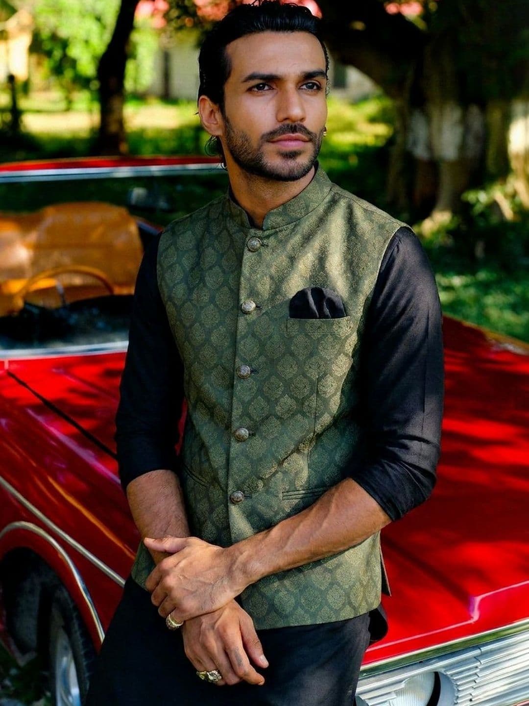 KISAH Woven Designed Mandarin-Collar Nehru Jacket - view 1