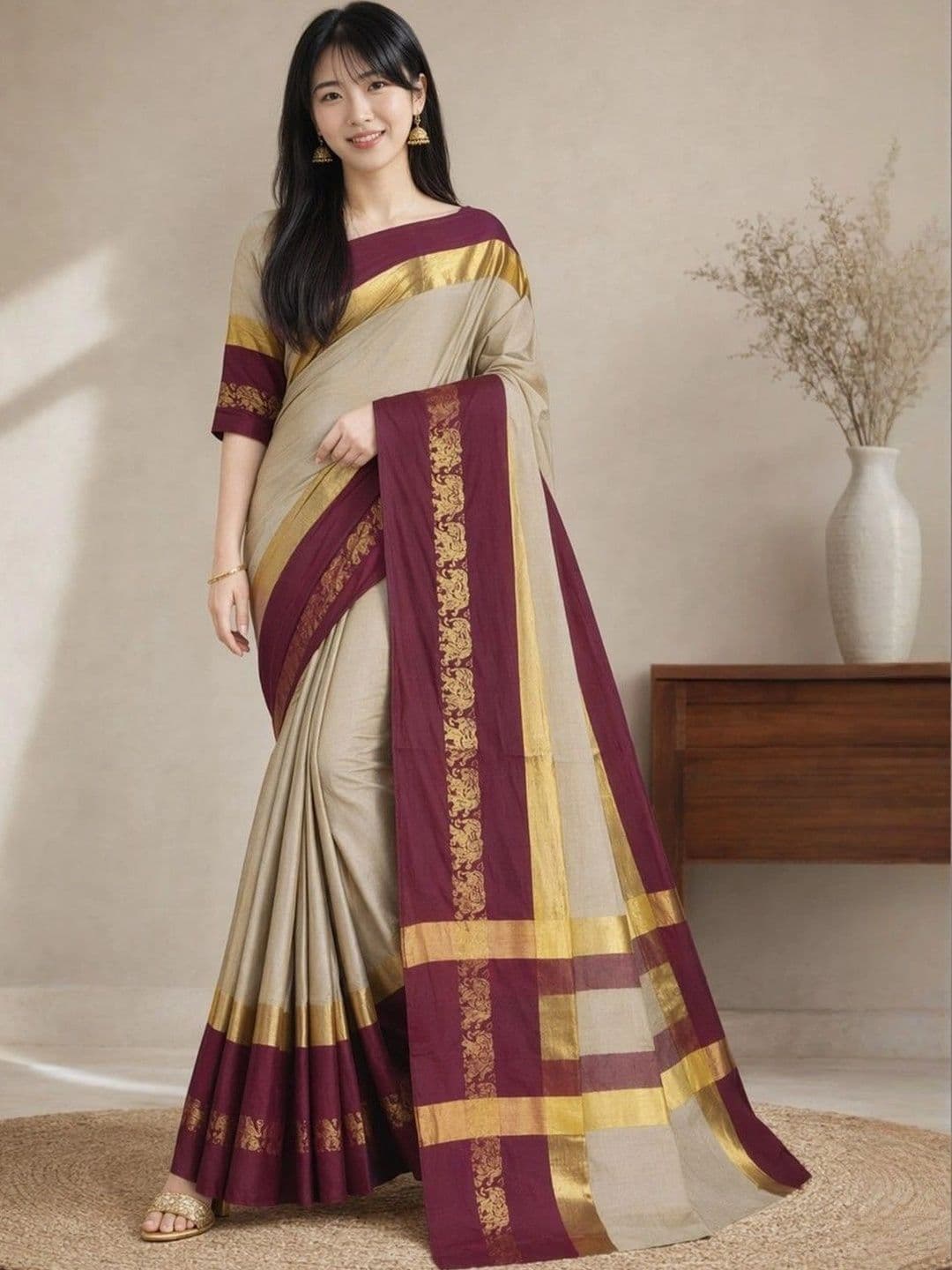 HERE&NOW Woven Design Pure Cotton Kanjeevaram Saree - view 1
