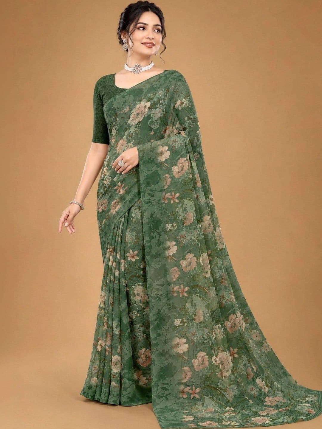 Tanuza Fashion Floral Pure Georgette Saree - view 1