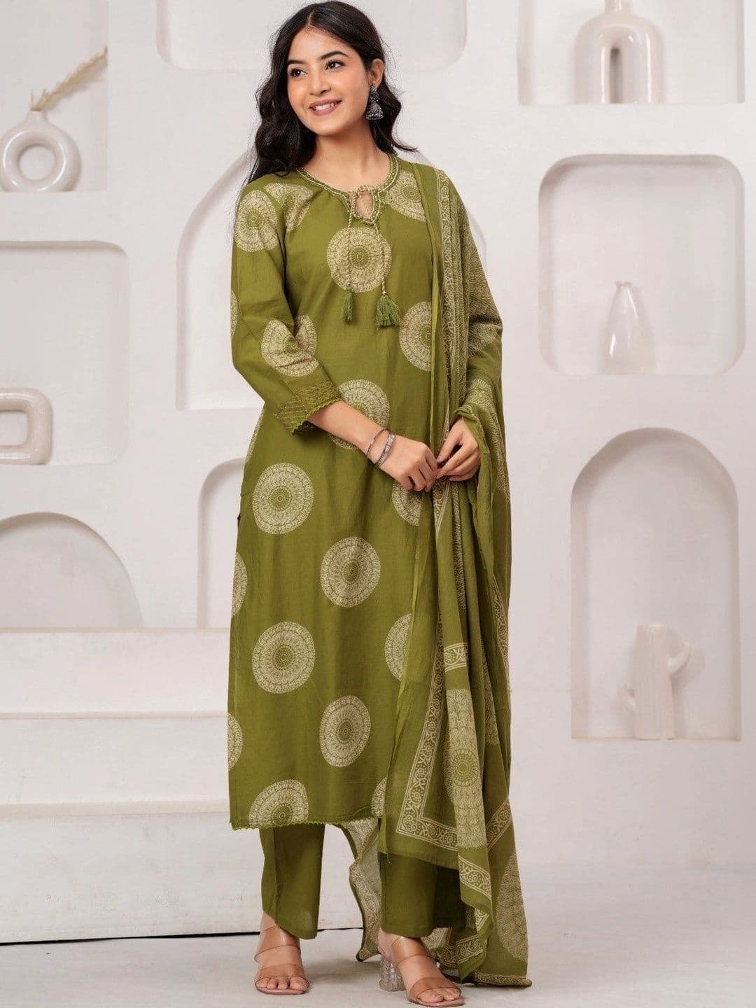 KALINI Women Ethnic Motifs Printed Regular Pure Cotton Kurta with Palazzos & With Dupatta - view 1