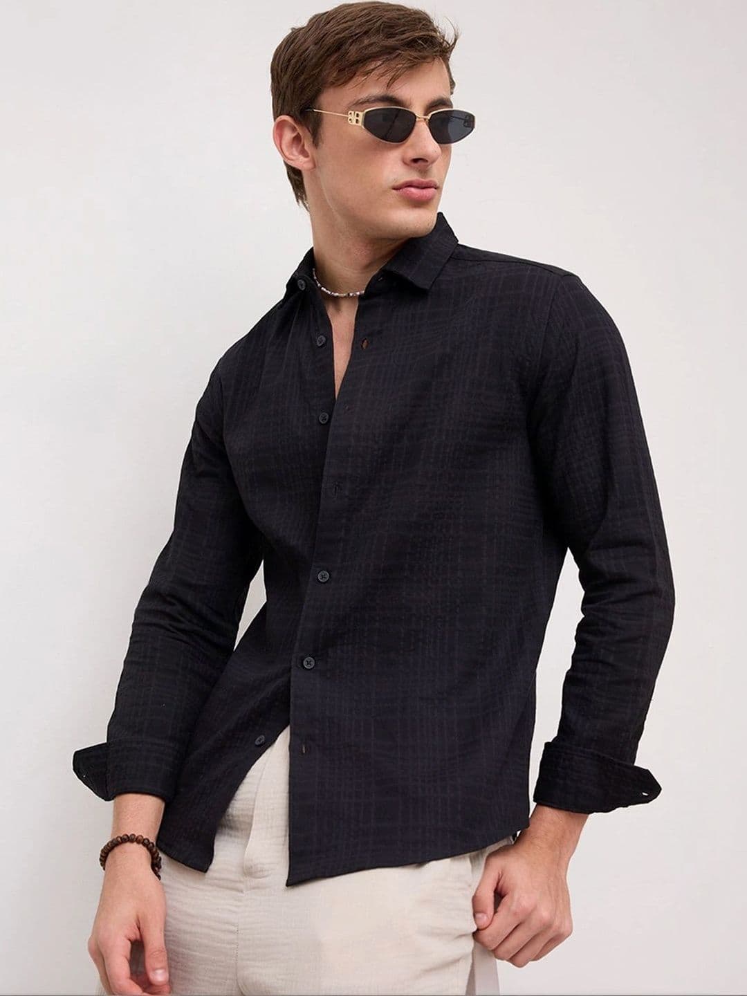 VASTRADO Plush Black Ledger Checks Double Cloth Shirt - view 1
