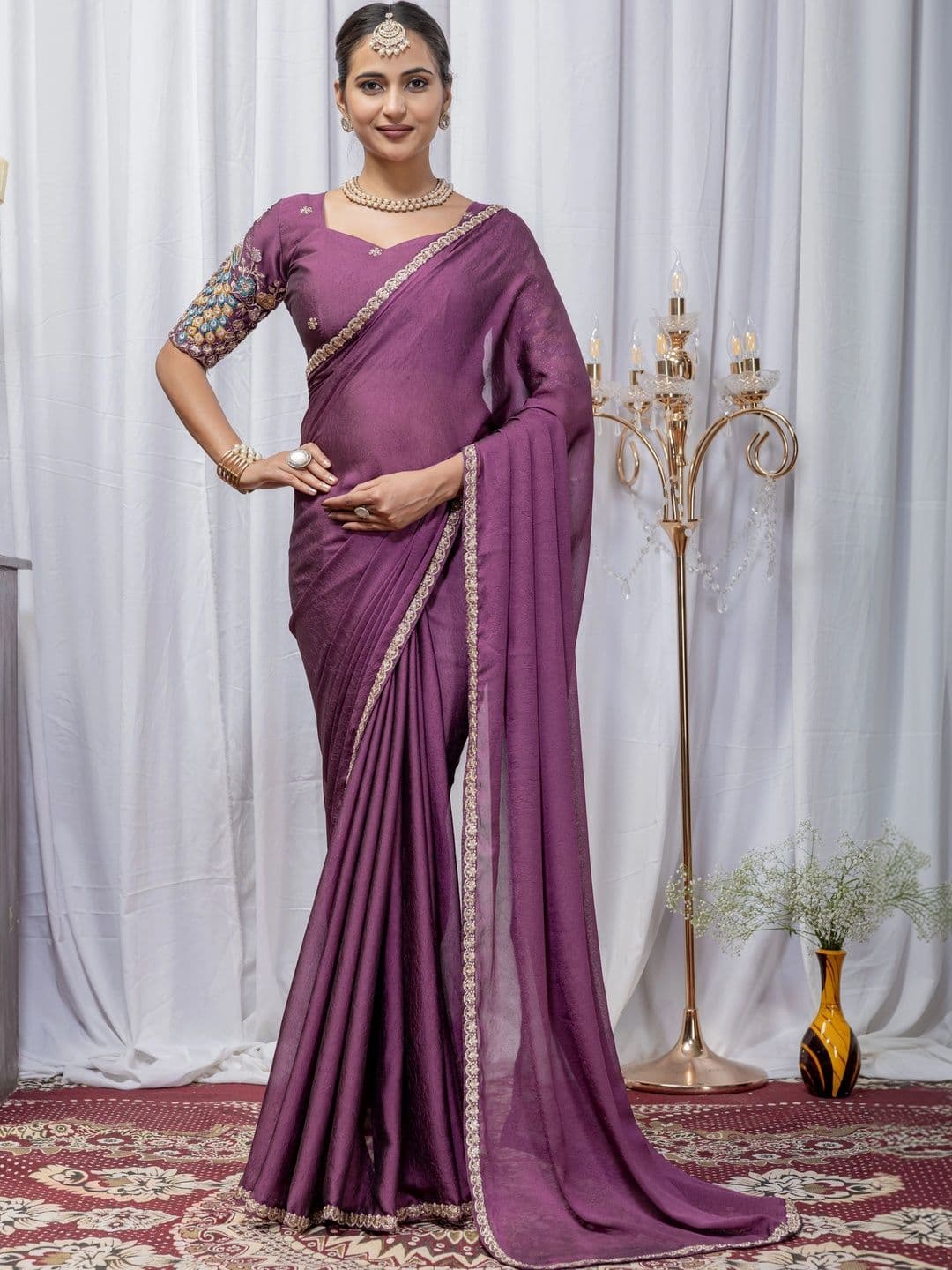 Narrow Fashion Embellished Embroidered Poly Georgette Saree - view 1