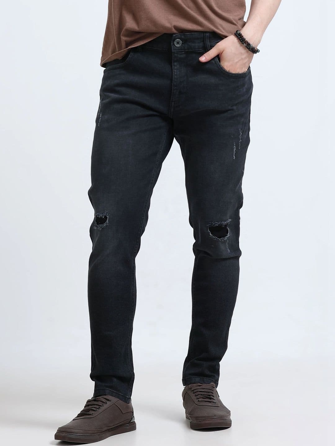 USD Men Skinny Fit Mid-Rise Highly Distressed Light Fade Jeans - view 1