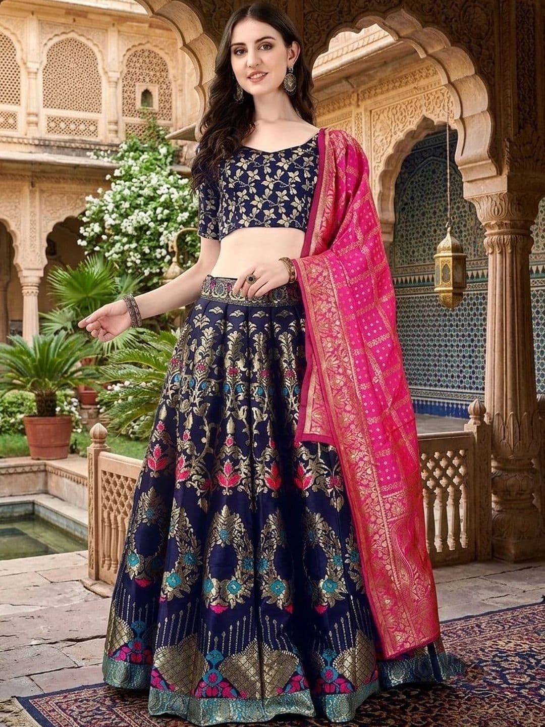 SWAMI STUDIO Semi-Stitched Lehenga & Blouse With Dupatta - view 1