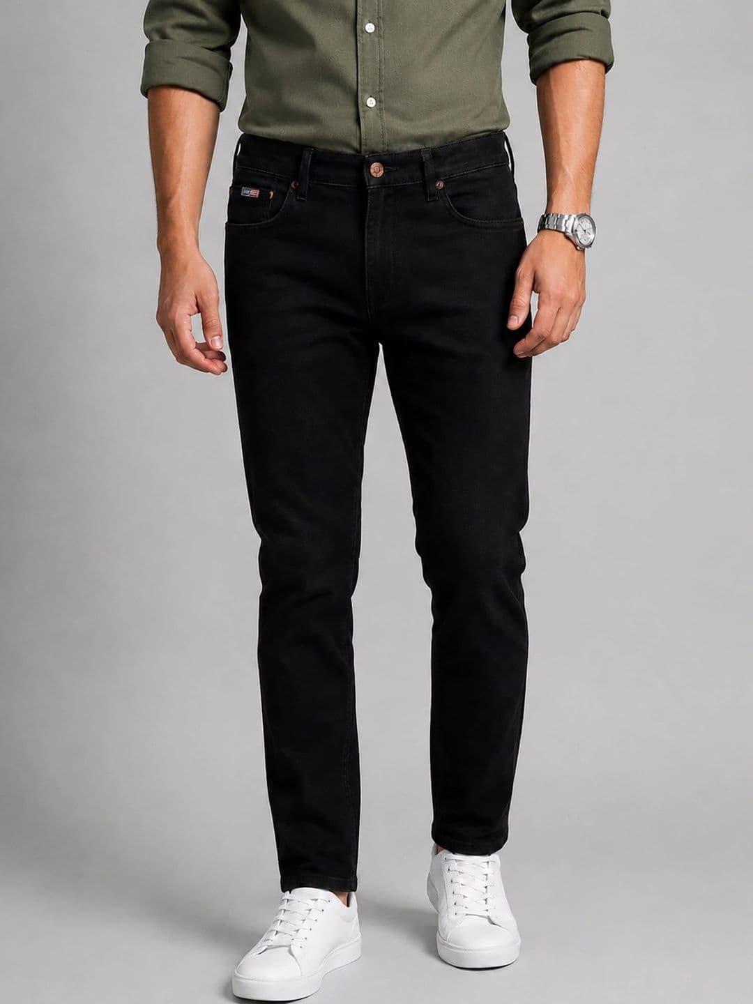 U.S. PITCHERS Men Narrow Slim Fit Low-Rise Stretchable Jeans - view 1