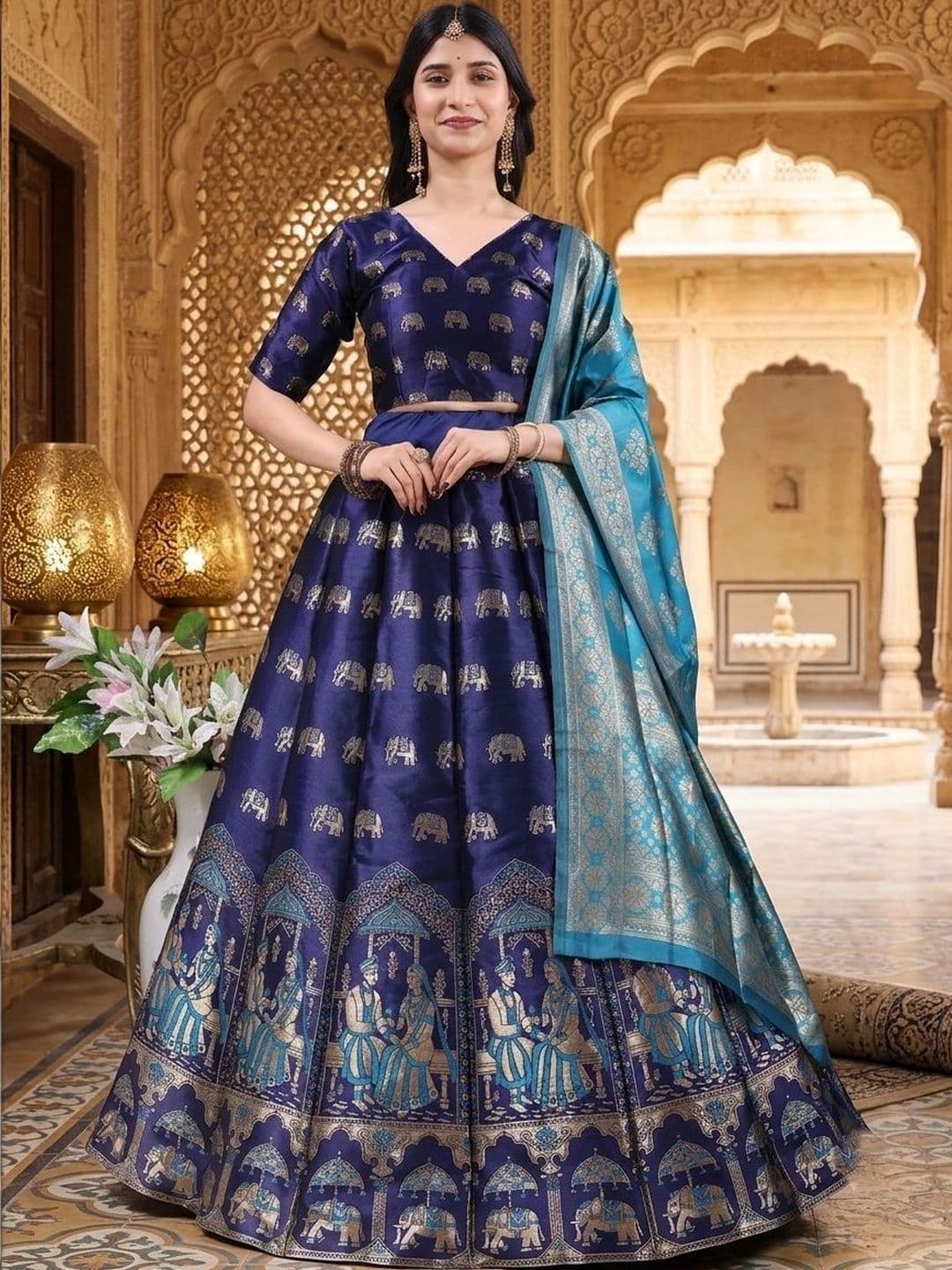SWAMI STUDIO Embellished Semi-Stitched Lehenga & Blouse With Dupatta - view 1