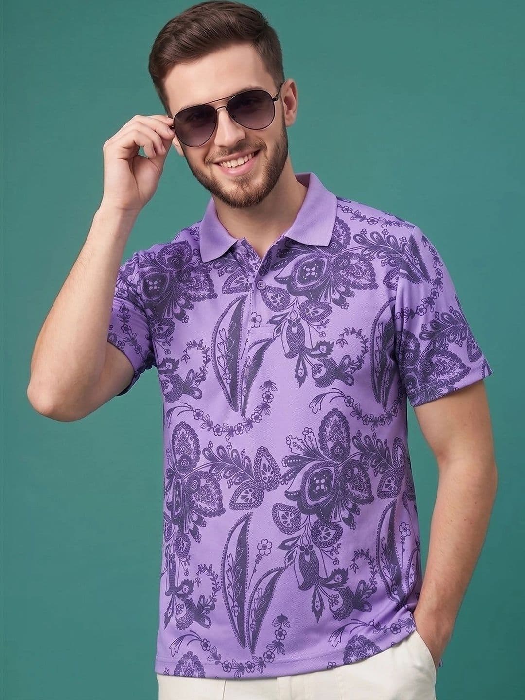 AIN6 Men Printed Polo Collar T-shirt - view 1