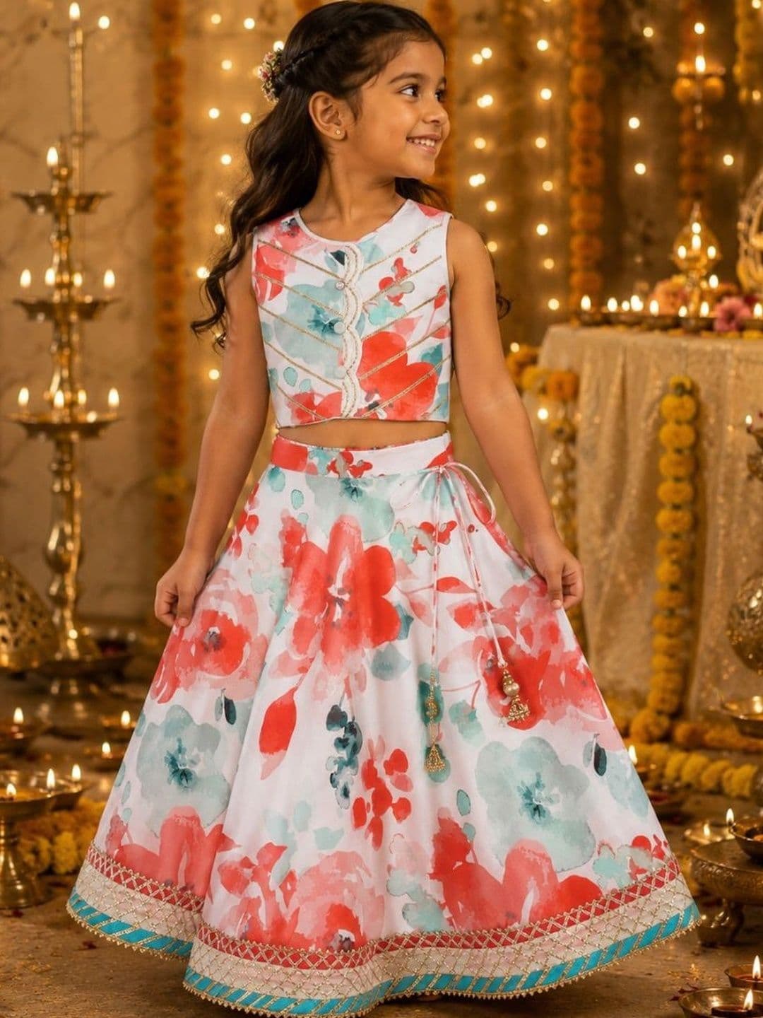 Fun Little Ones Girls Printed Ready to Wear Lehenga & - view 1