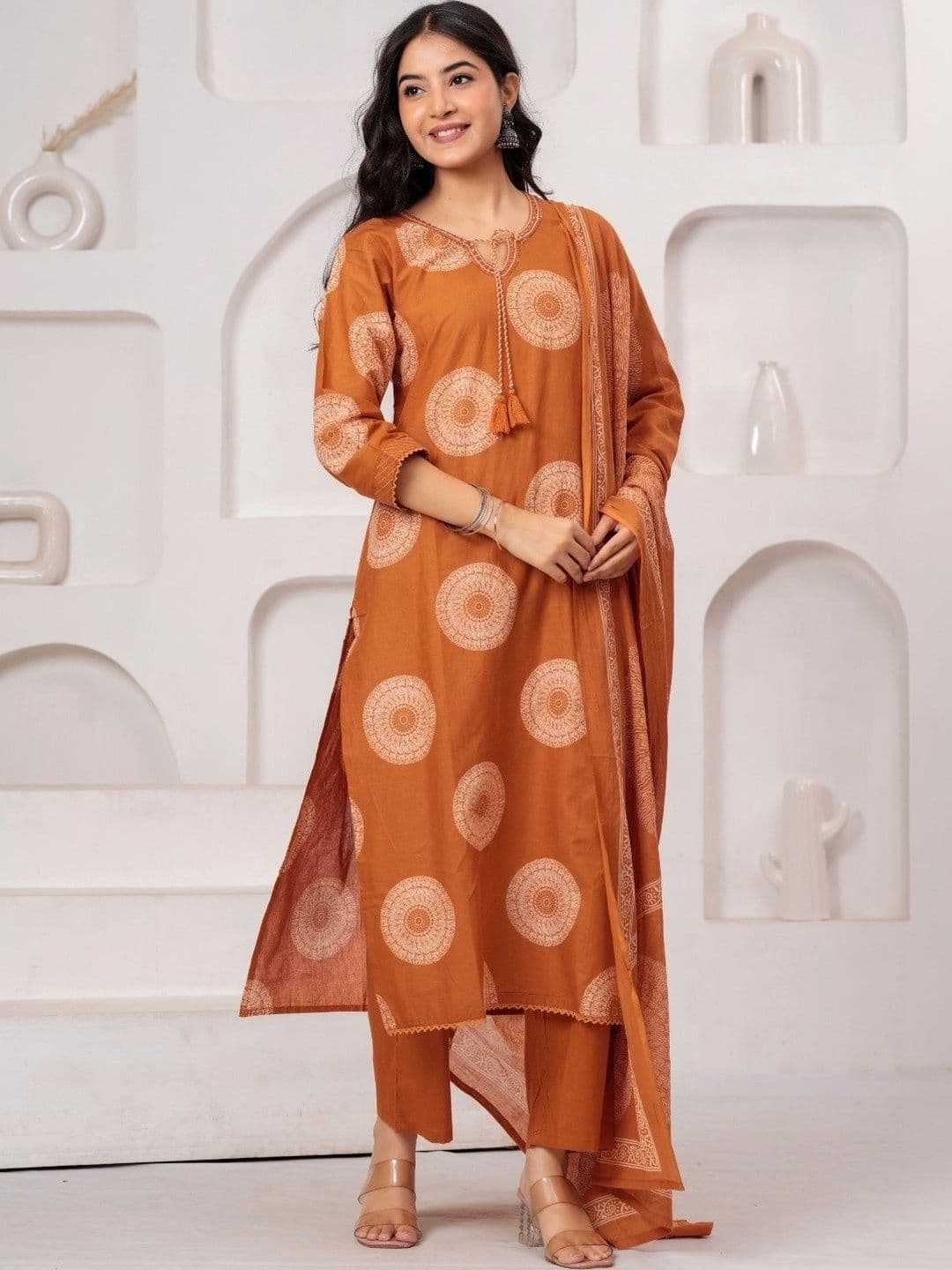 KALINI Women Printed Regular Pure Cotton Kurta with Trousers & With Dupatta - view 1