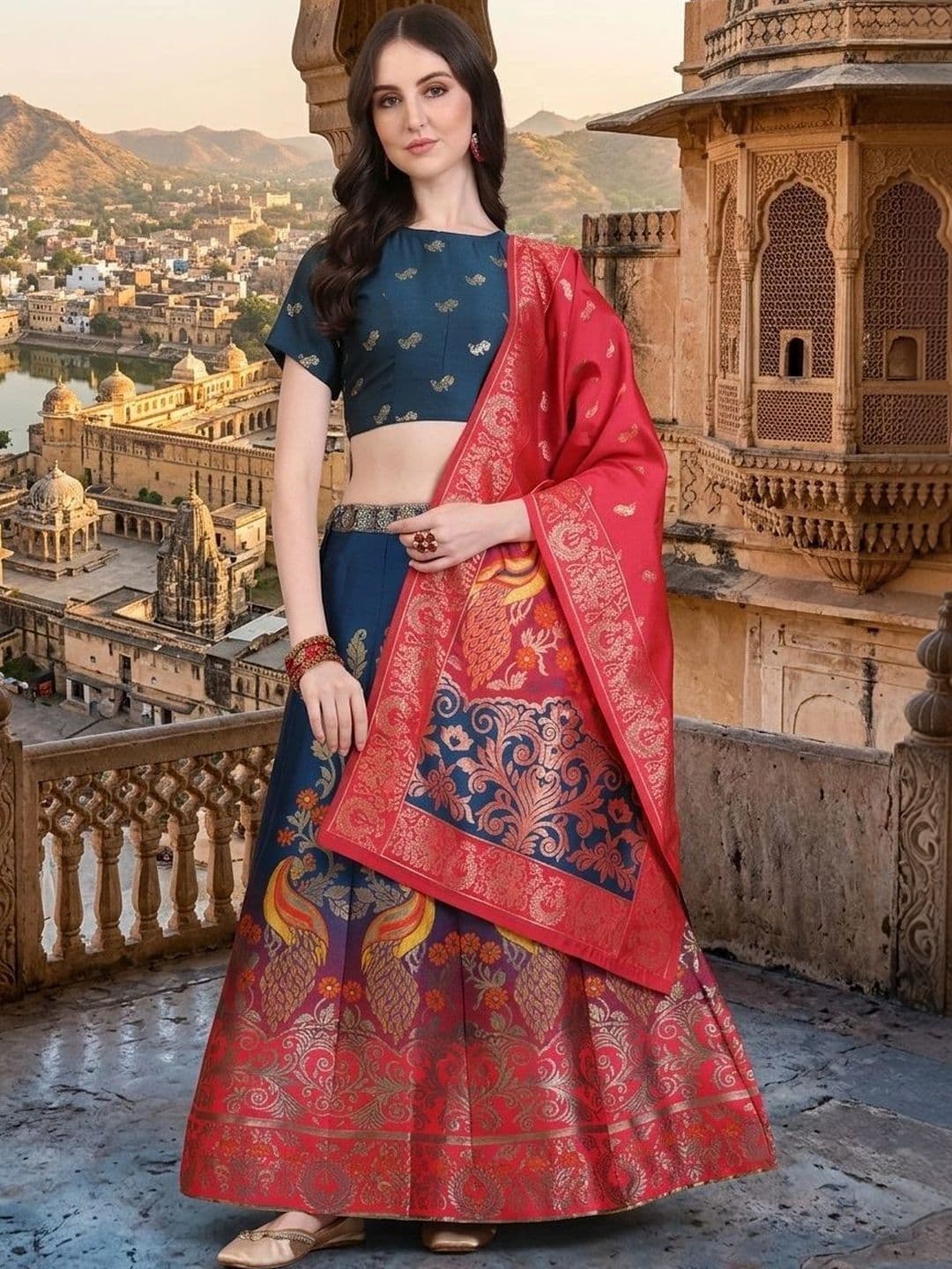 SWAMI STUDIO Semi-Stitched Lehenga & Blouse With Dupatta - view 1