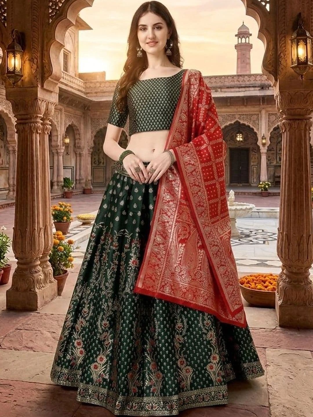 SWAMI STUDIO Embellished Semi-Stitched Lehenga & Blouse With Dupatta - view 1