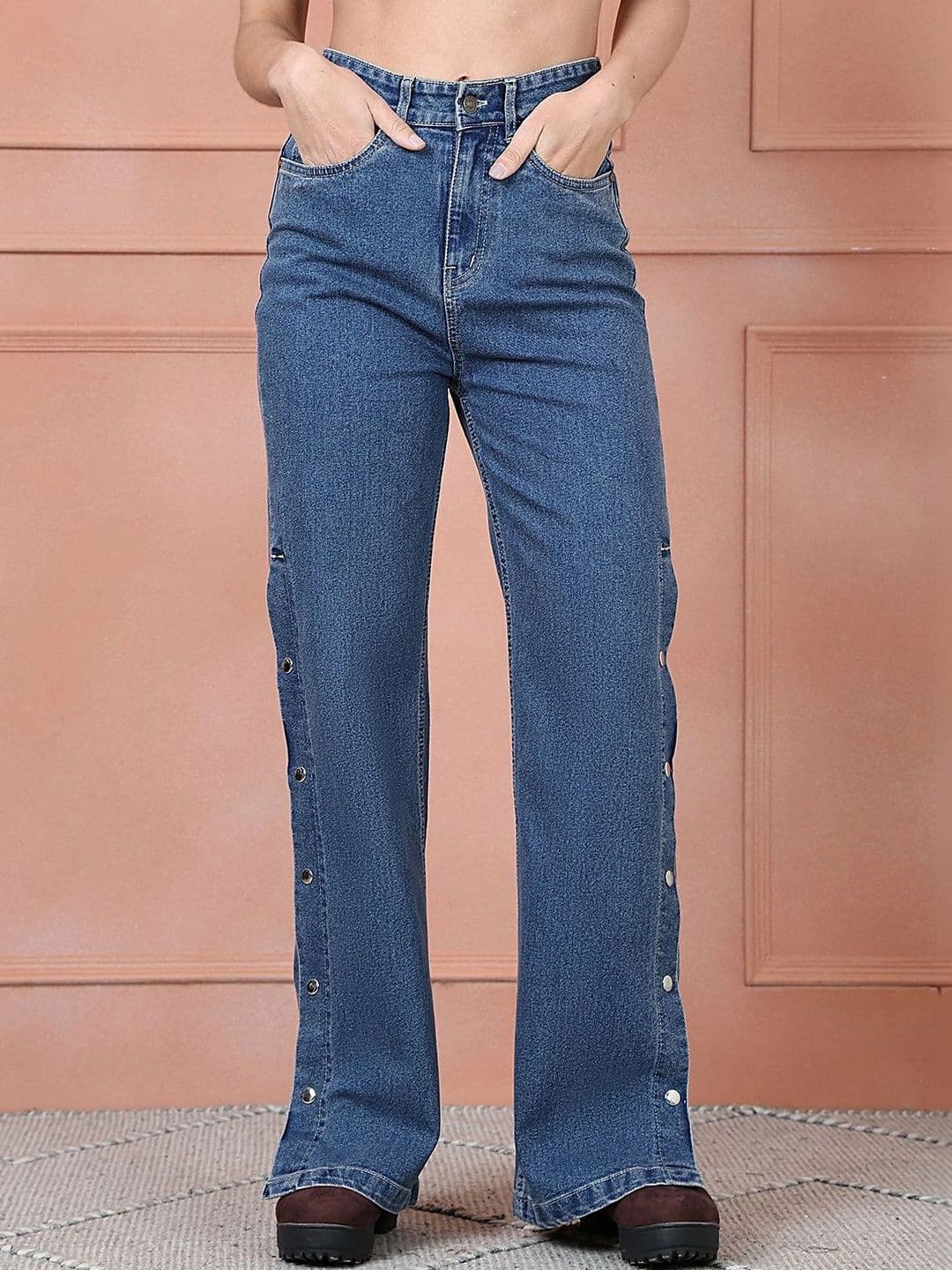 Mast & Harbour Women Straight Fit High-Rise Coated Stretchable Jeans - view 1