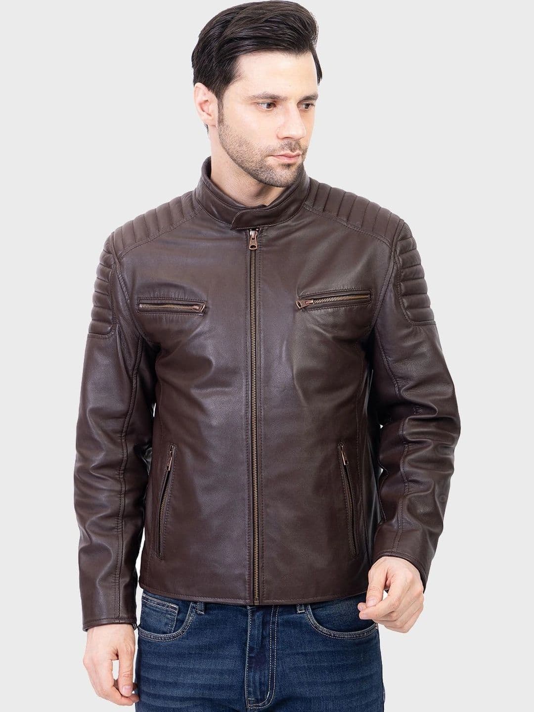 Justanned Men Leather Biker Jacket - view 1
