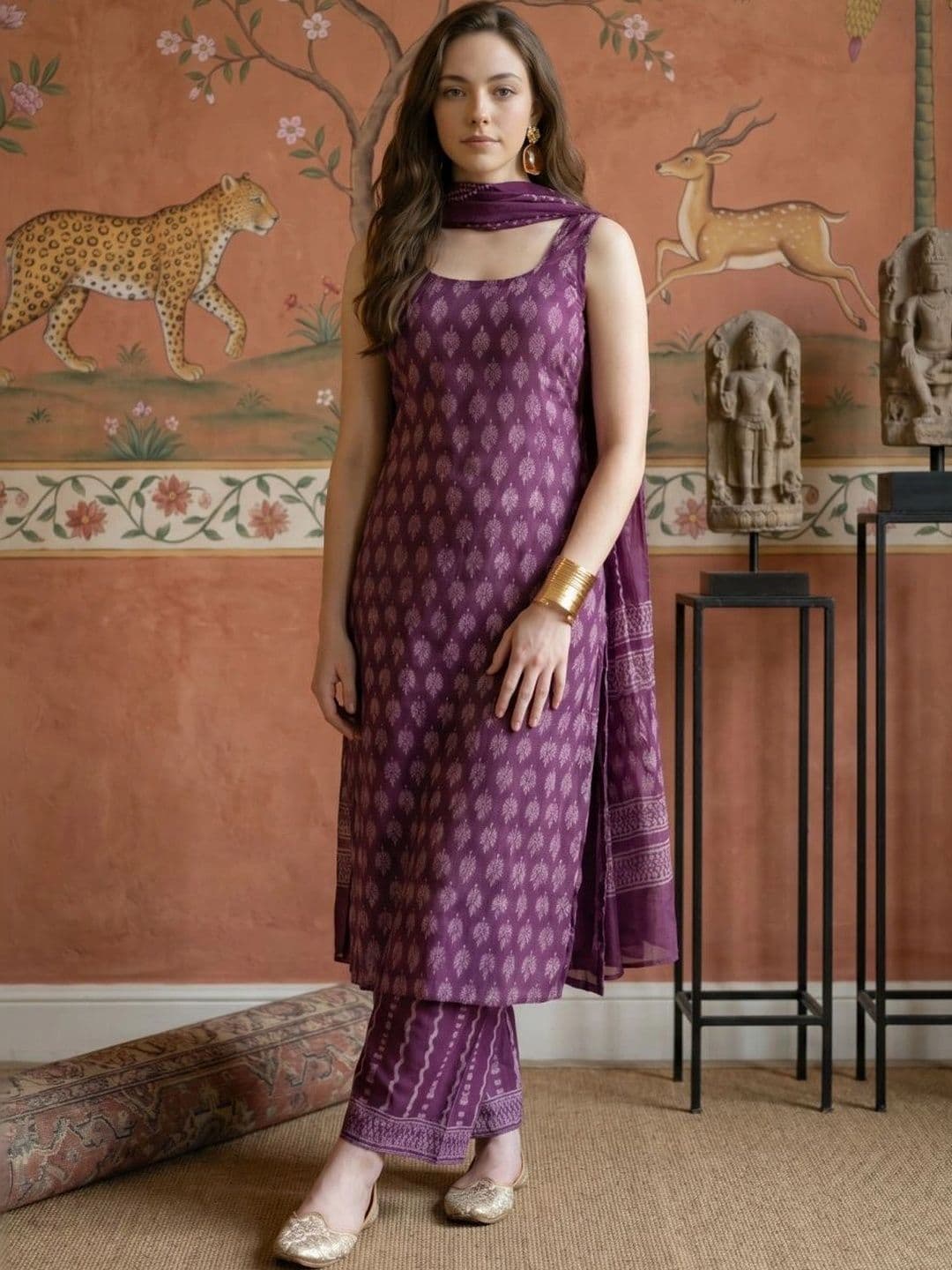 Sangria Women Floral Printed Regular Kurta with Trousers & With Dupatta - view 1