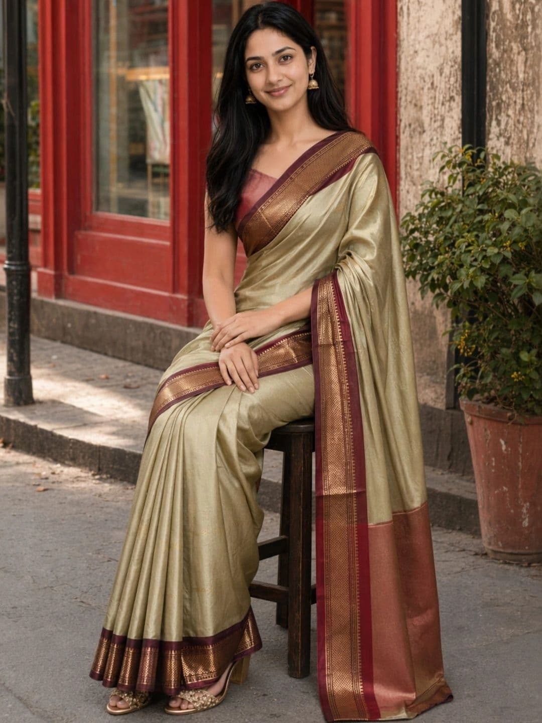 Mitera Zari Pure Cotton Kanjeevaram Saree - view 1