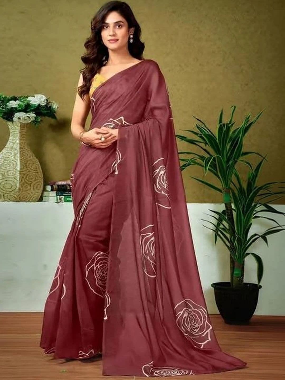 HERE&NOW Floral Pure Cotton Fusion Saree - view 1