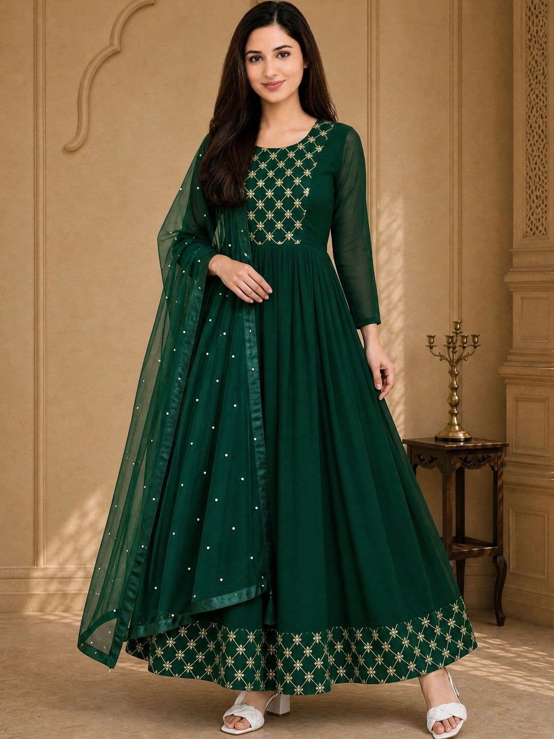 Moda Rapido Embroidered Round Neck Fit & Flare Ethnic Dresses - view 1