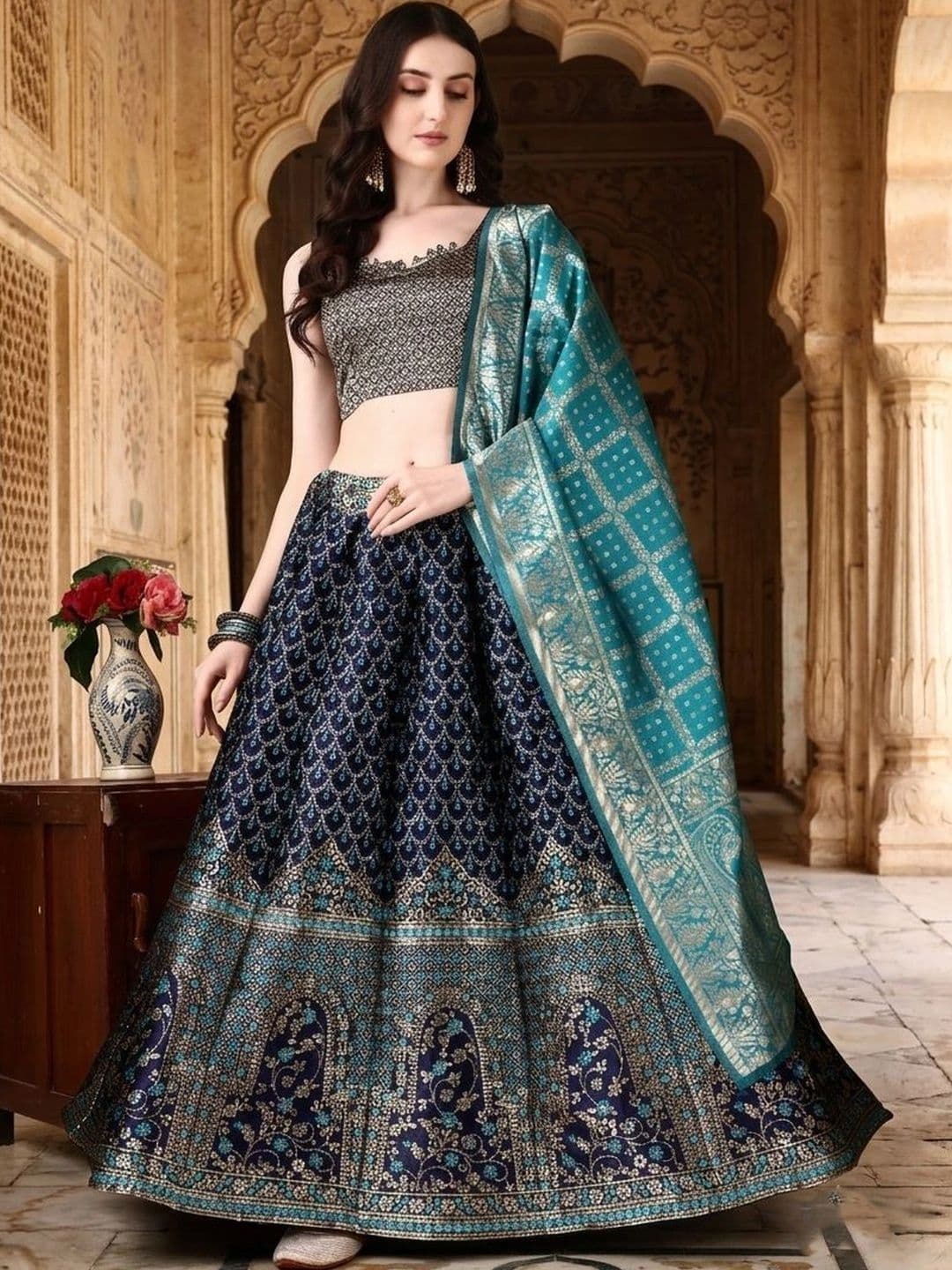 SWAMI STUDIO Embellished Semi-Stitched Lehenga & Blouse With Dupatta - view 1