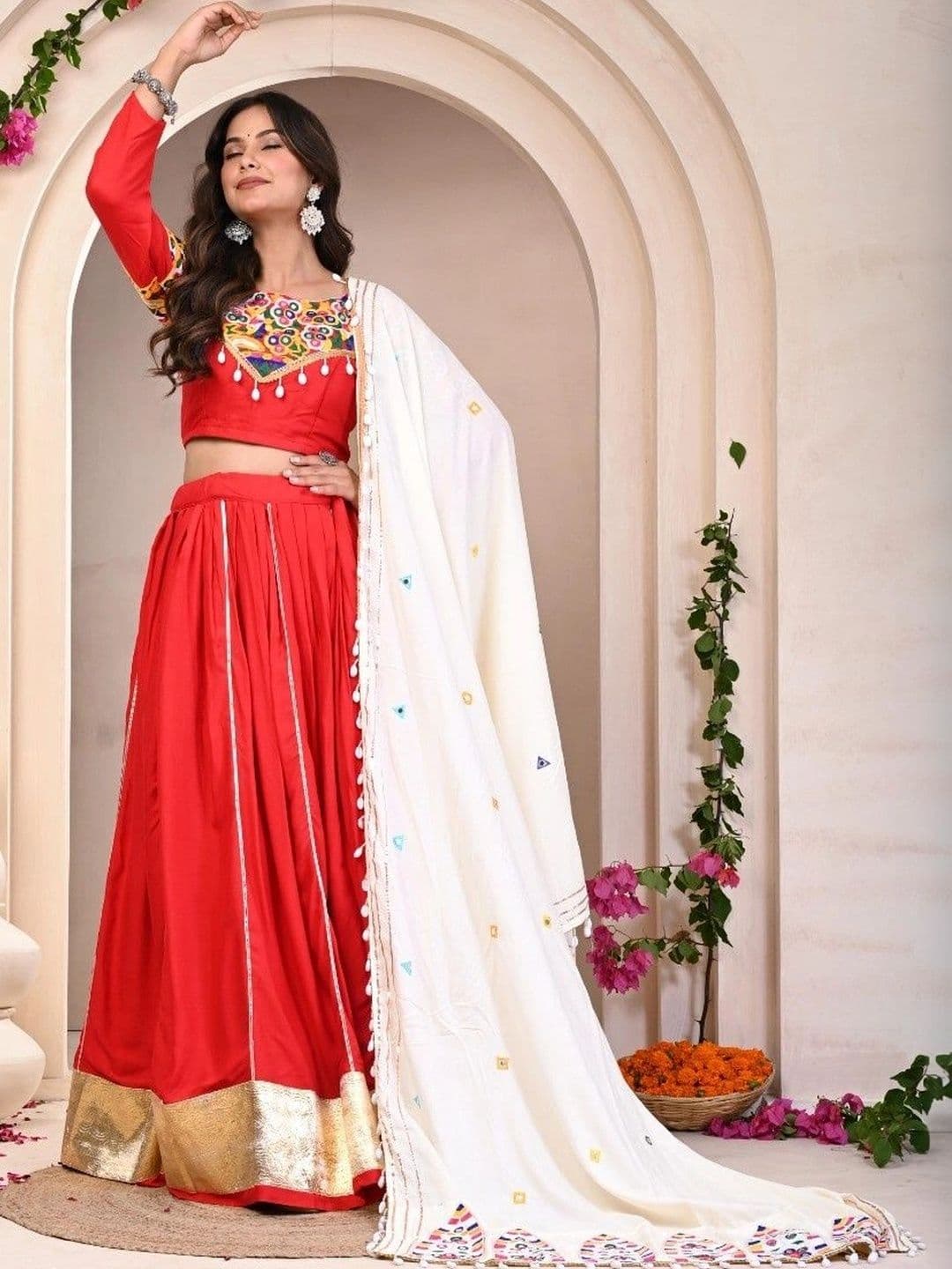 Futra Gabha Embroidered Mirror Work Tie and Dye Ready to Wear Lehenga & Blouse With Dupatta - view 1