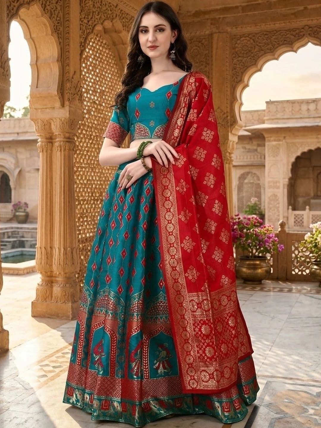 SWAMI STUDIO Semi-Stitched Lehenga & Blouse With Dupatta - view 1