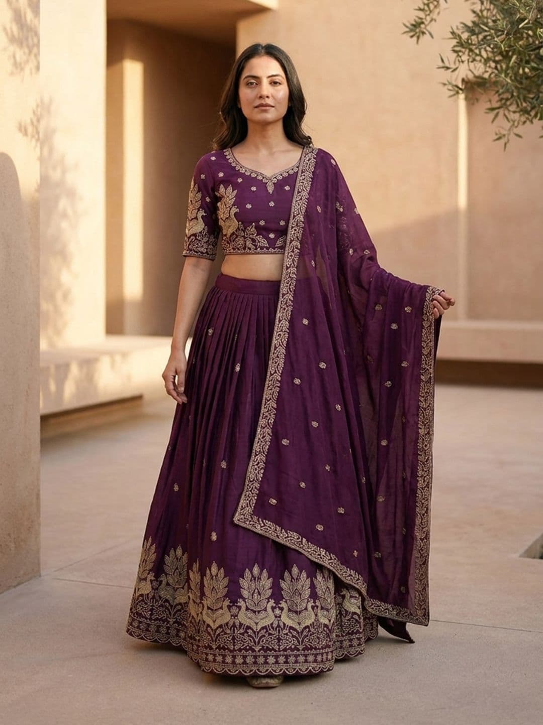 Closin Embroidered Ready to Wear Lehenga & Unstitched Blouse With Dupatta - view 1