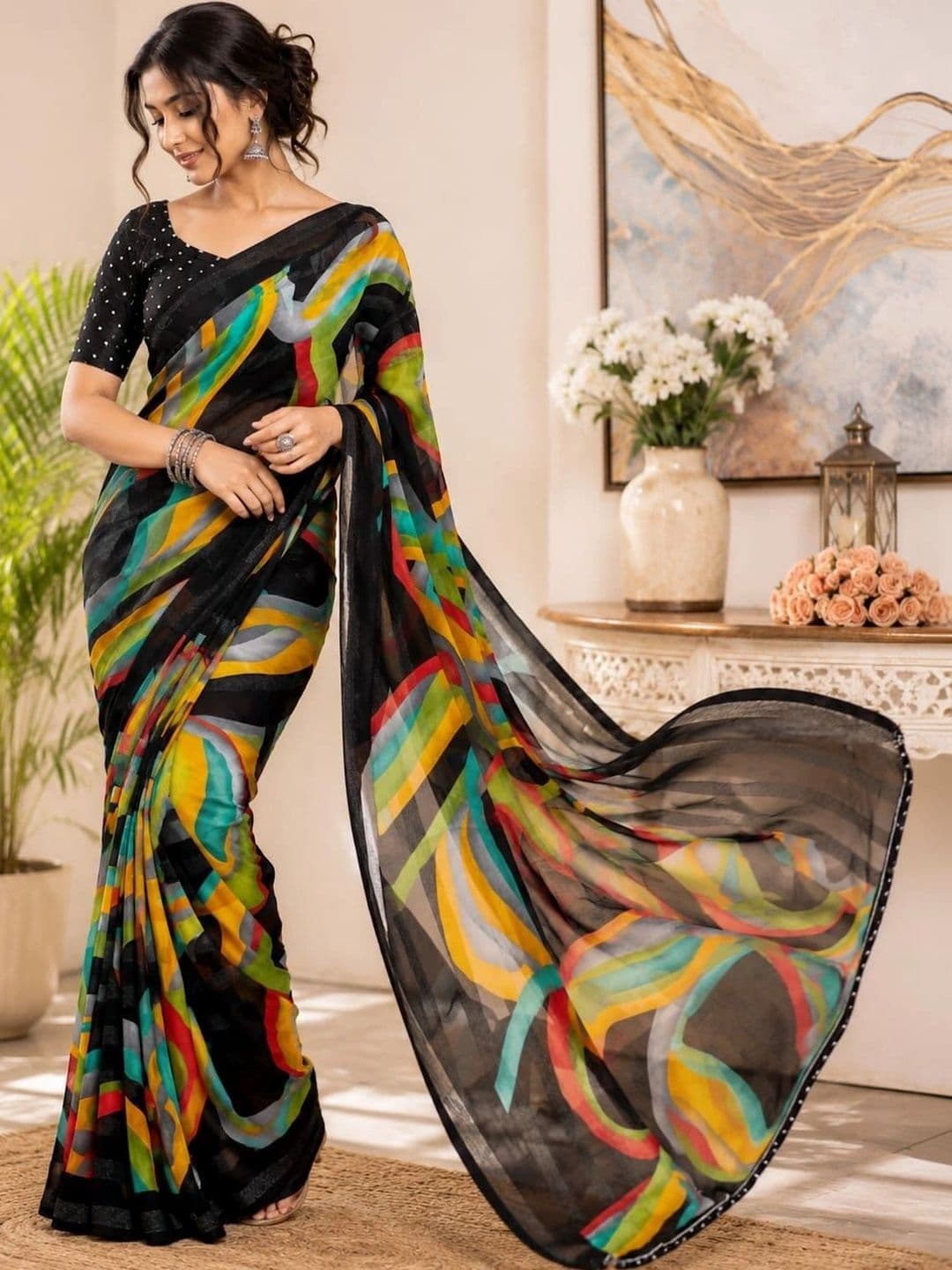 Leelavati Embellished Pure Chiffon Saree - view 1