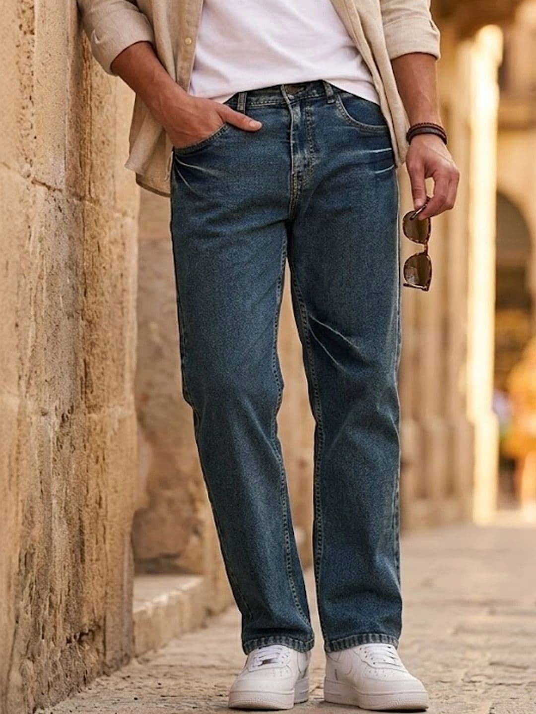Urbano Fashion Men Light Blue Regular Fit Heavy Washed Denim Stretchable Jeans - view 1
