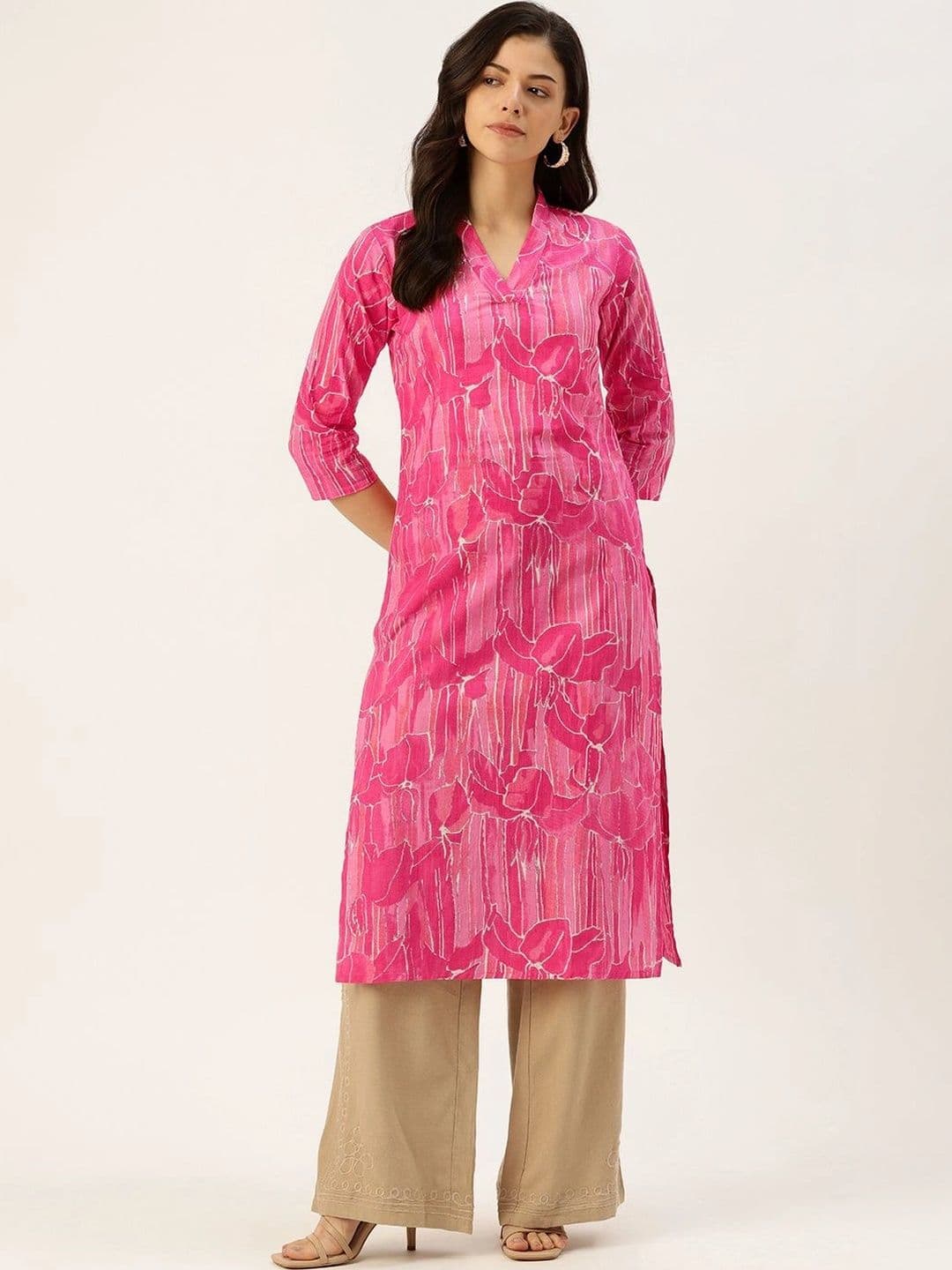 FERANOID Women Quirky Floral Printed Cotton Straight Kurta - view 1