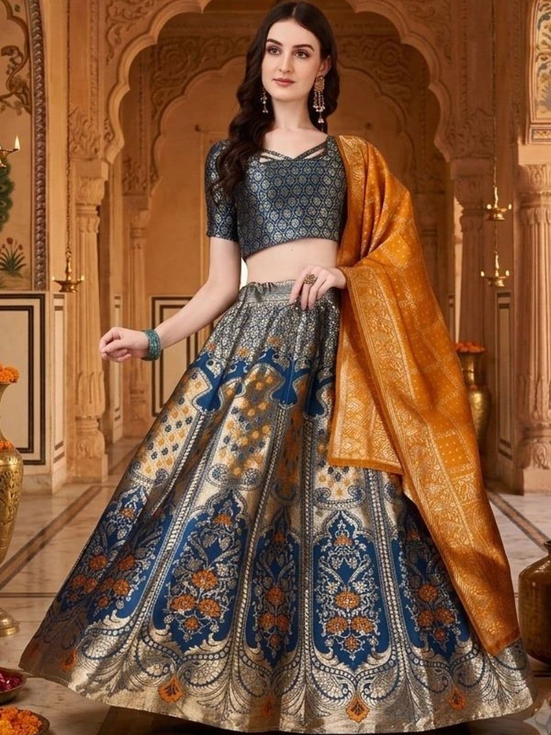 SWAMI STUDIO Semi-Stitched Lehenga & Blouse With Dupatta - view 1