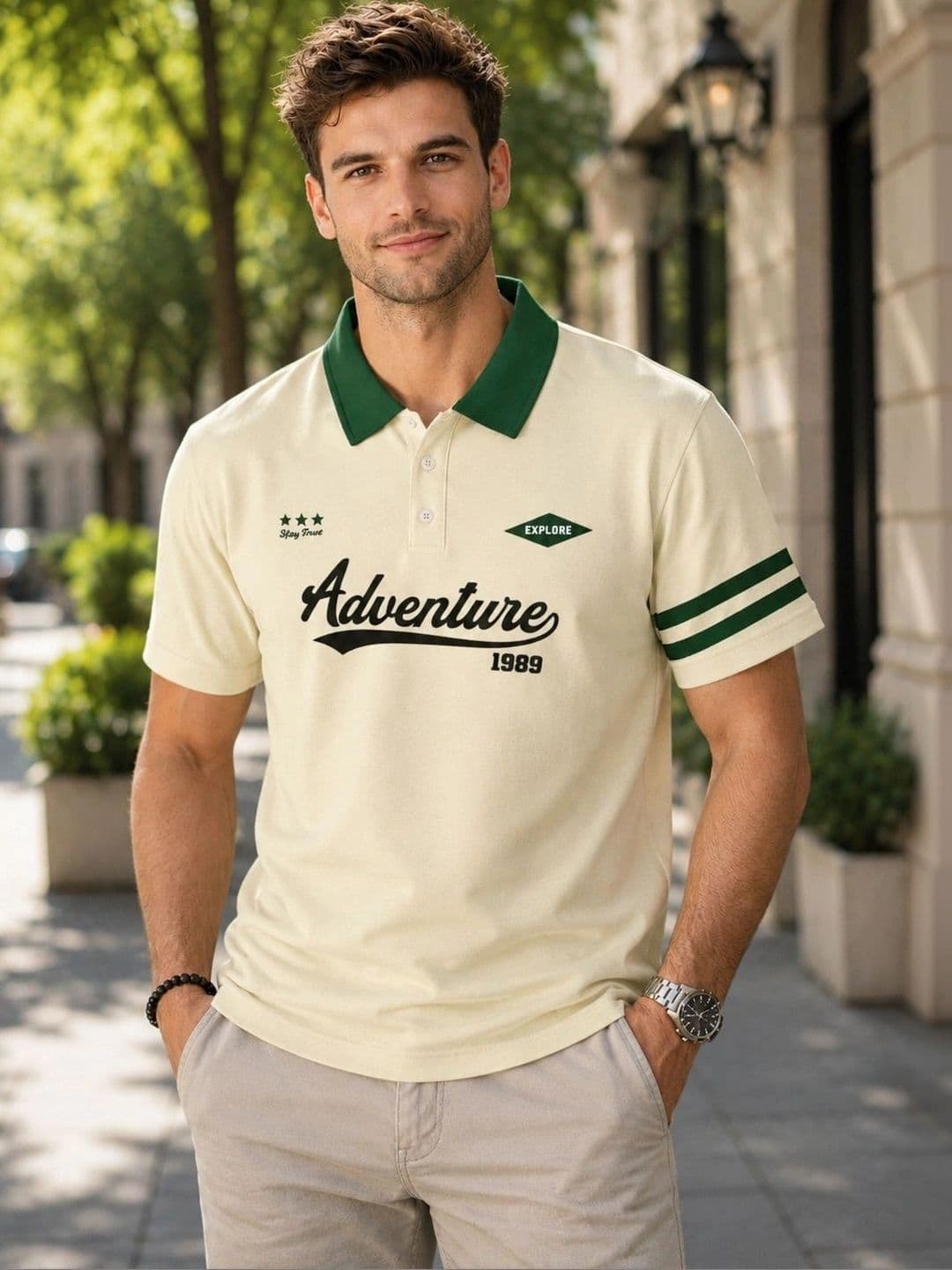 HERE&NOW Men Typography Printed Polo Collar T-shirt - view 1