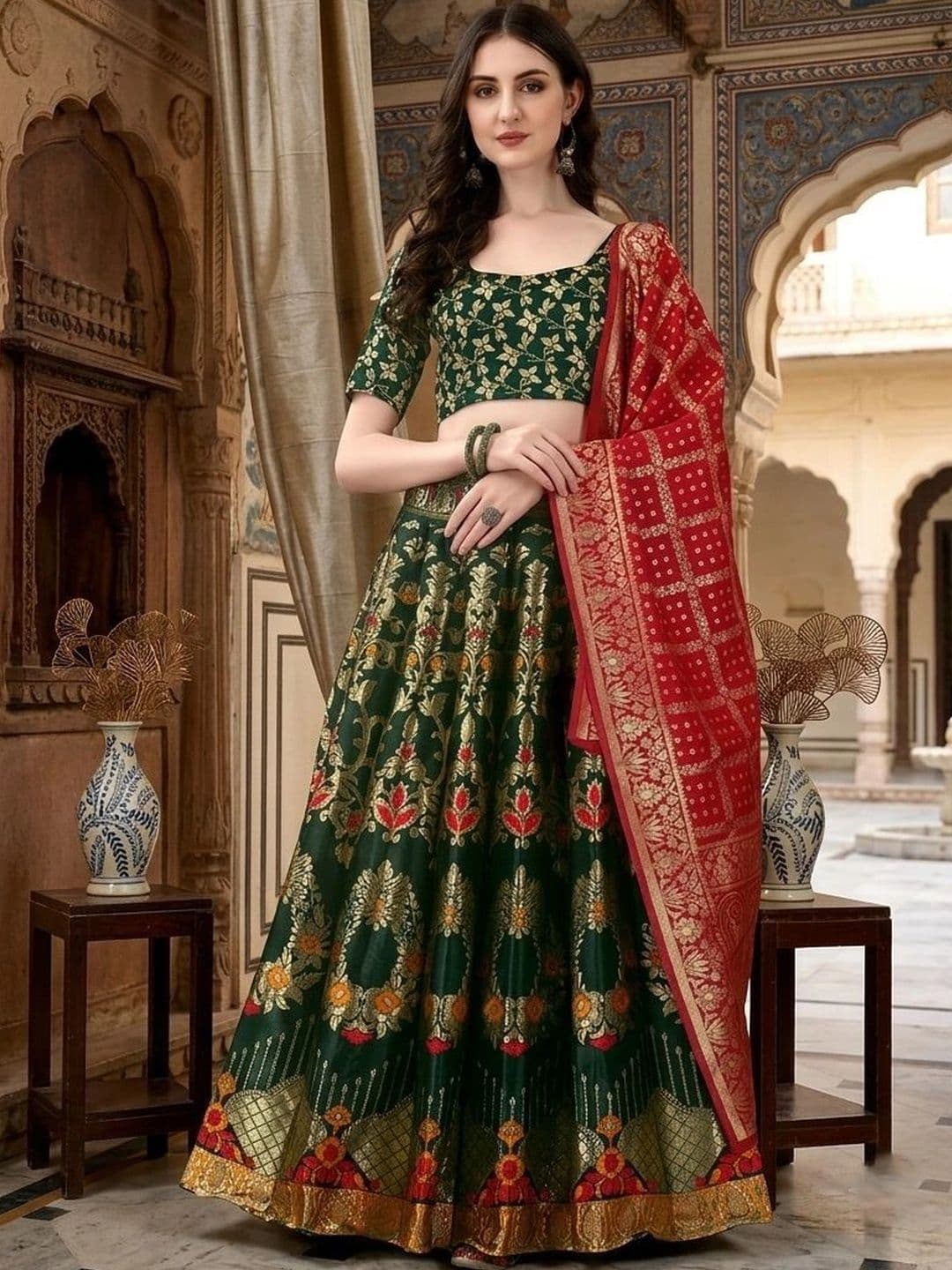 SWAMI STUDIO Semi-Stitched Lehenga & Blouse With Dupatta - view 1