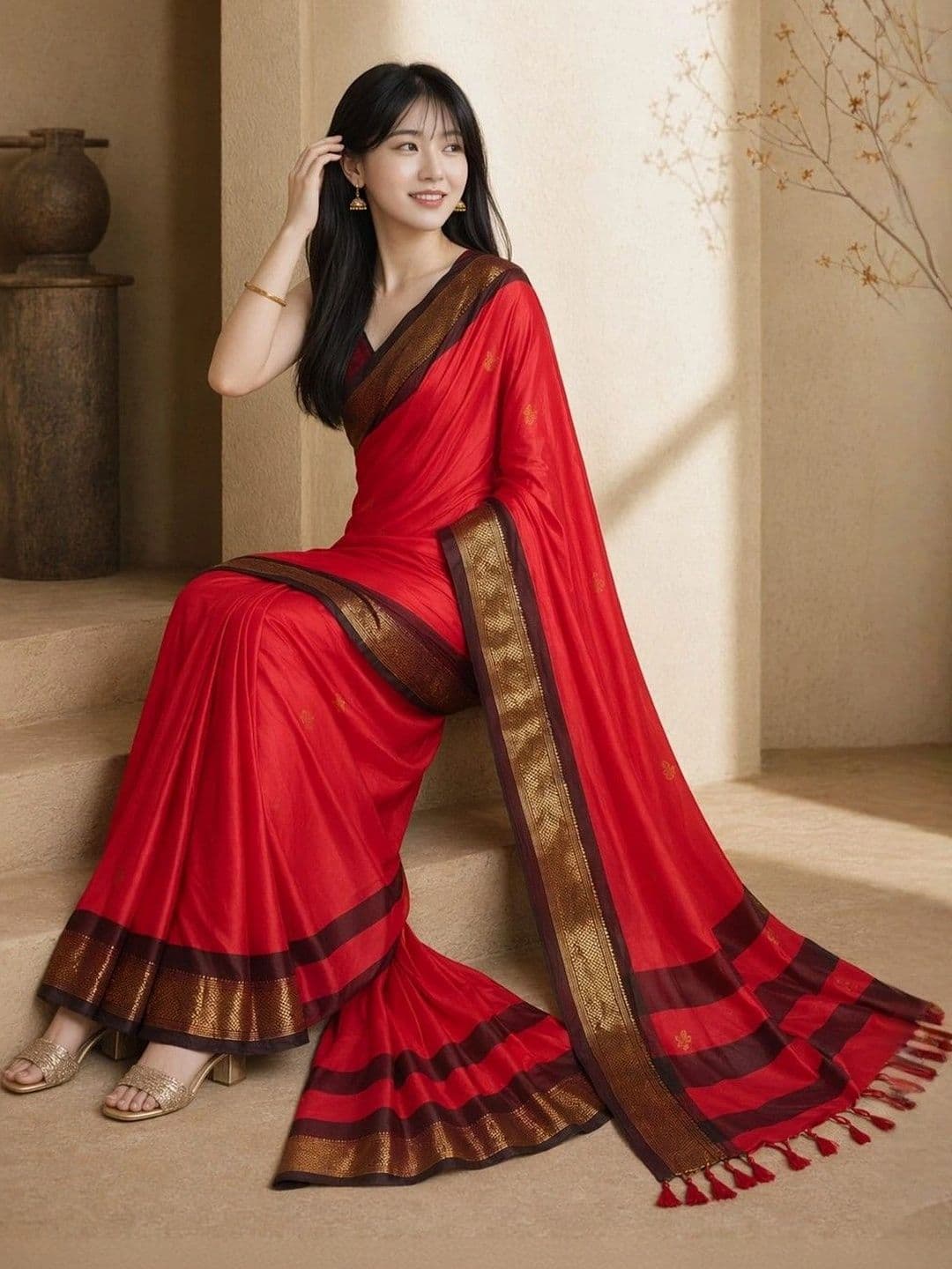 HERE&NOW Woven Design Pure Cotton Kanjeevaram Saree - view 1