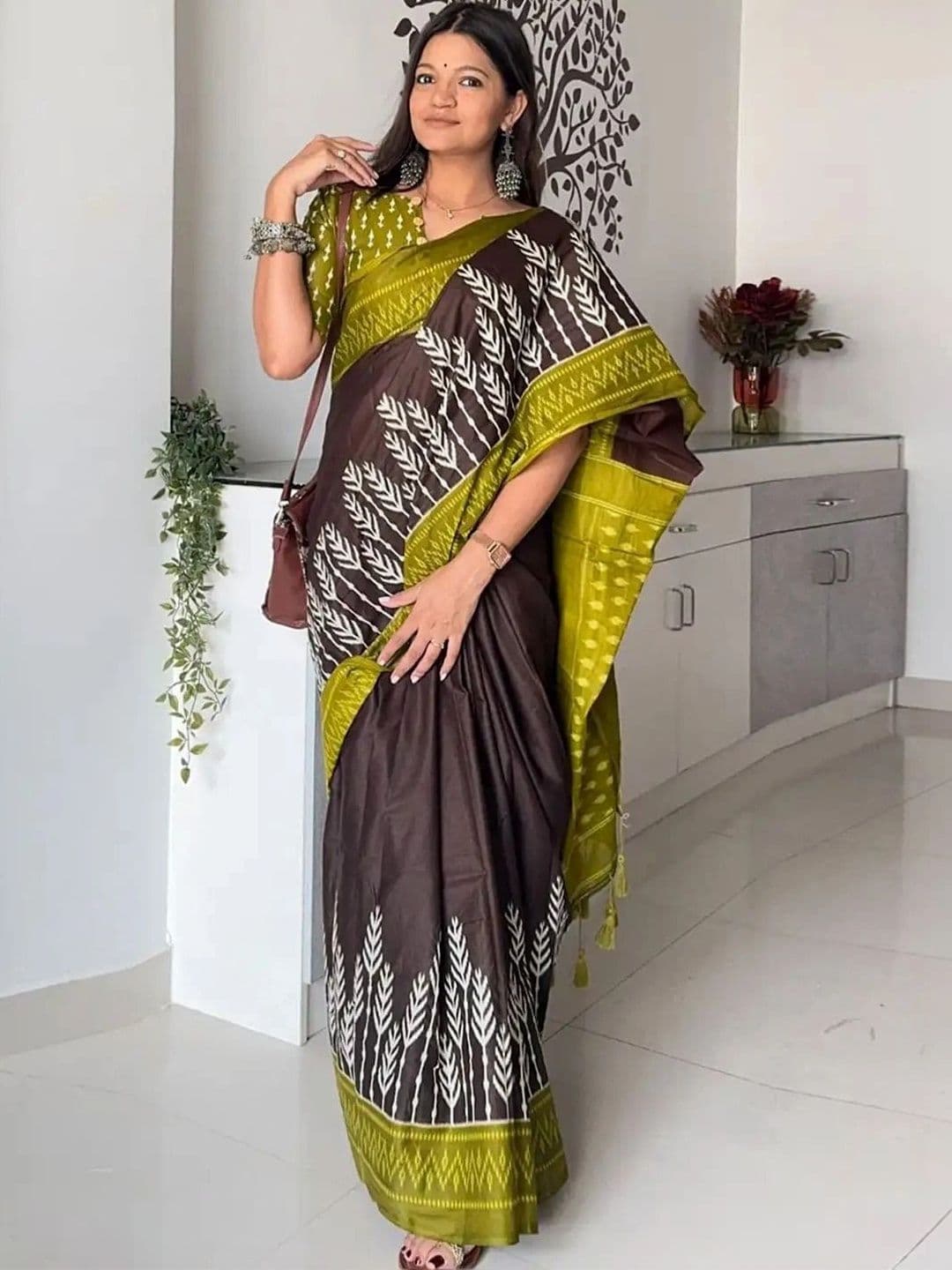HERE&NOW Floral Pure Cotton Fusion Saree - view 1