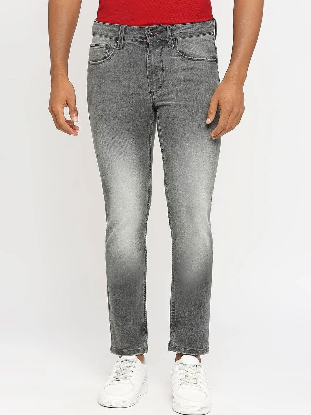 Basics Men Straight Fit Mid-Rise Low Distress Stretchable Jeans - view 1