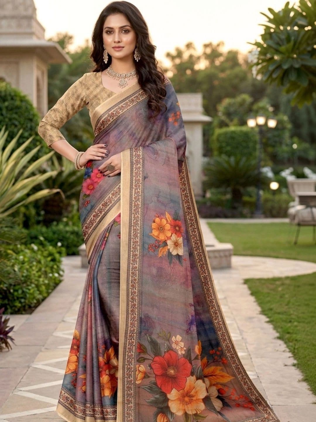 Mitera Floral Tissue Saree - view 1