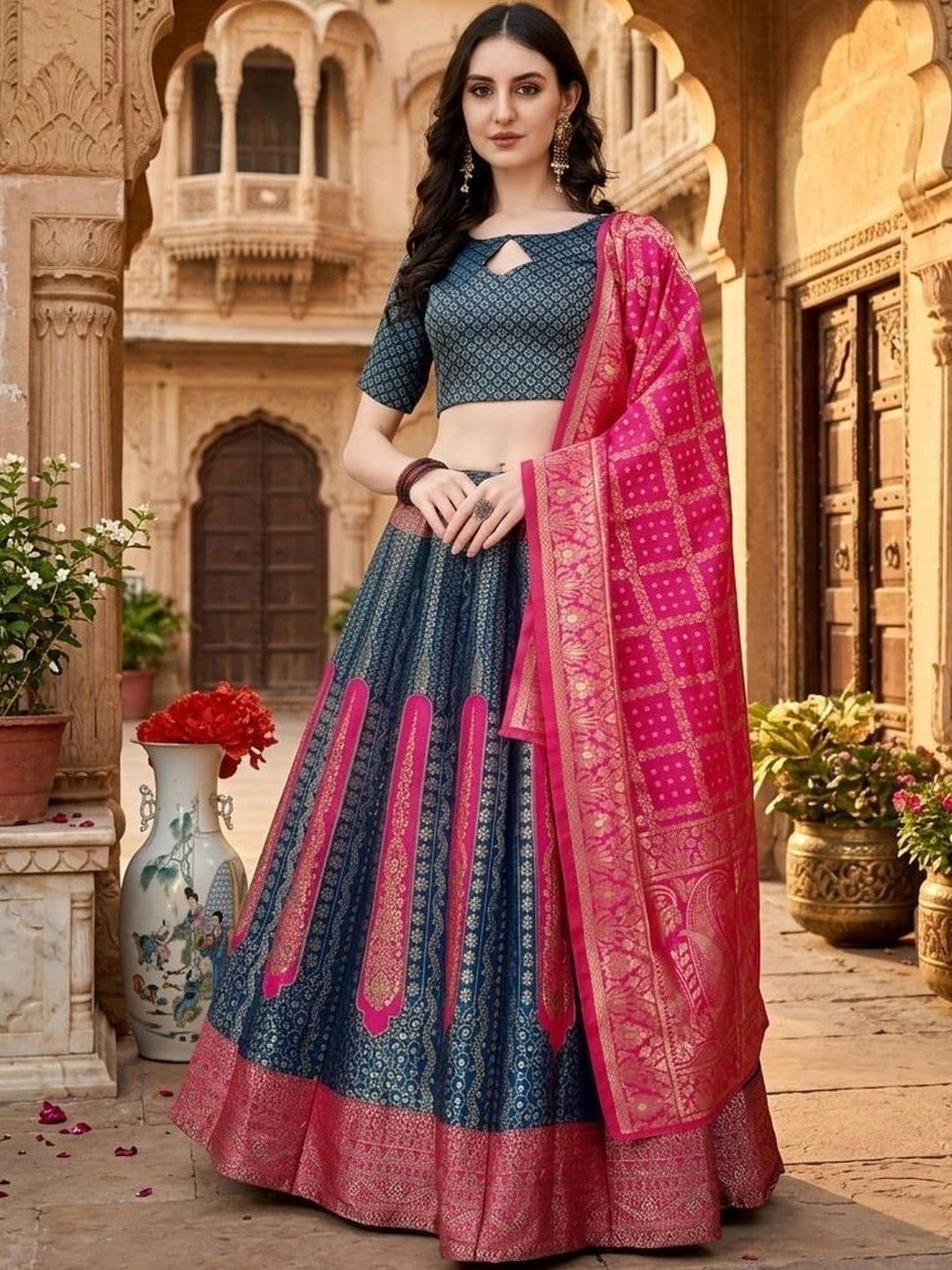 SWAMI STUDIO Semi-Stitched Lehenga & Blouse With Dupatta - view 1