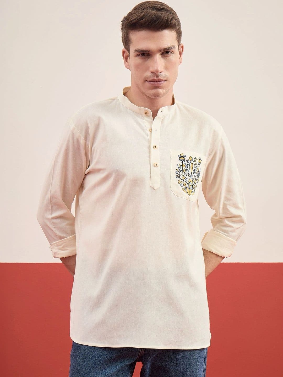House of Pataudi Men Embroidered Thread Work Kurta - view 1