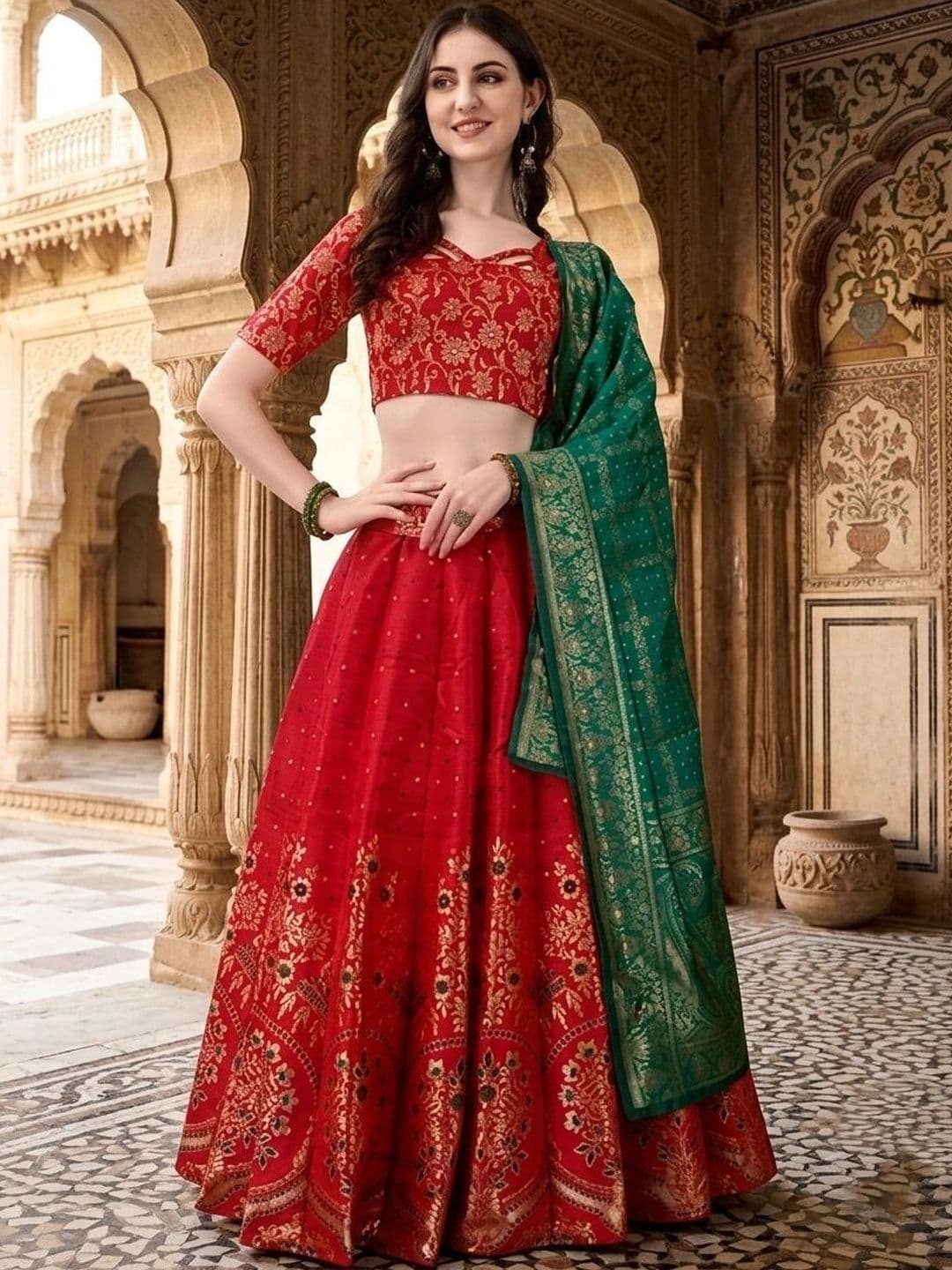 SWAMI STUDIO Semi-Stitched Lehenga & Blouse With Dupatta - view 1