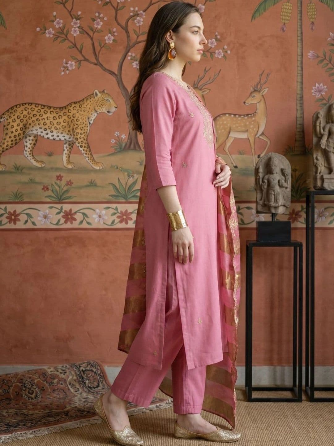 Sangria Women Floral Embroidered Regular Thread Work Kurta with Trousers & With Dupatta - view 1