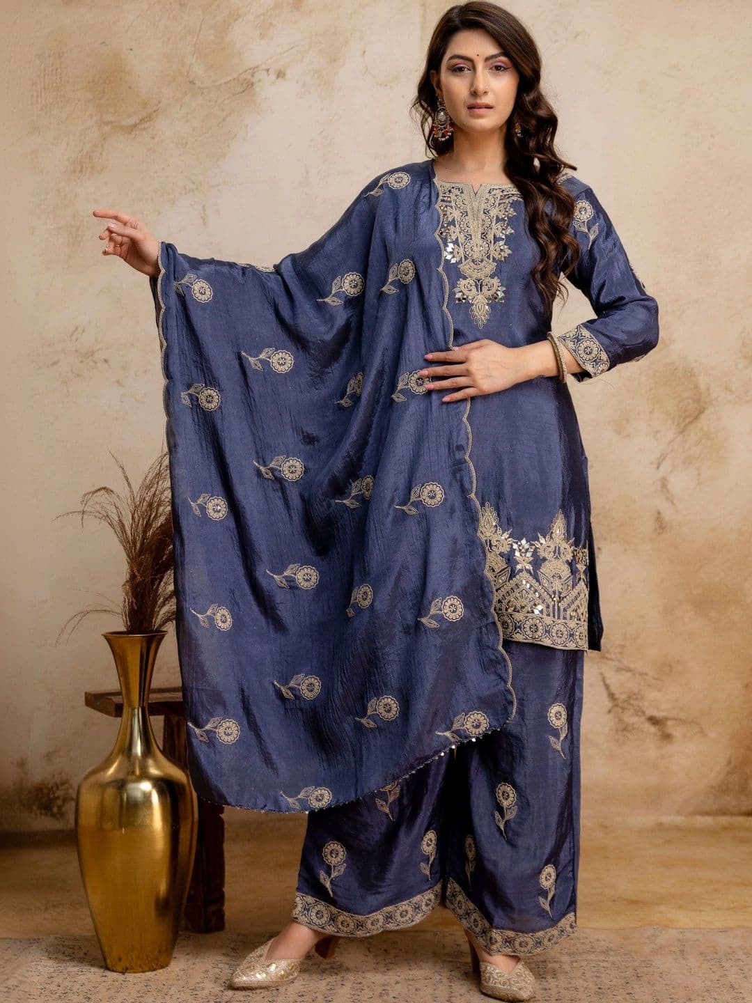 Berrylicious Women Embroidered Regular Kurta with Palazzos & With Dupatta - view 1