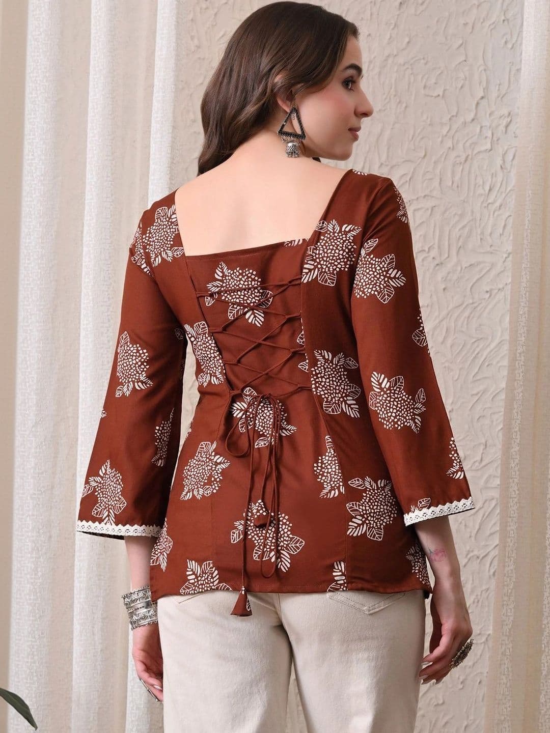KHUHA Botanical Printed Square Neck Pure Cotton Kurti - view 1